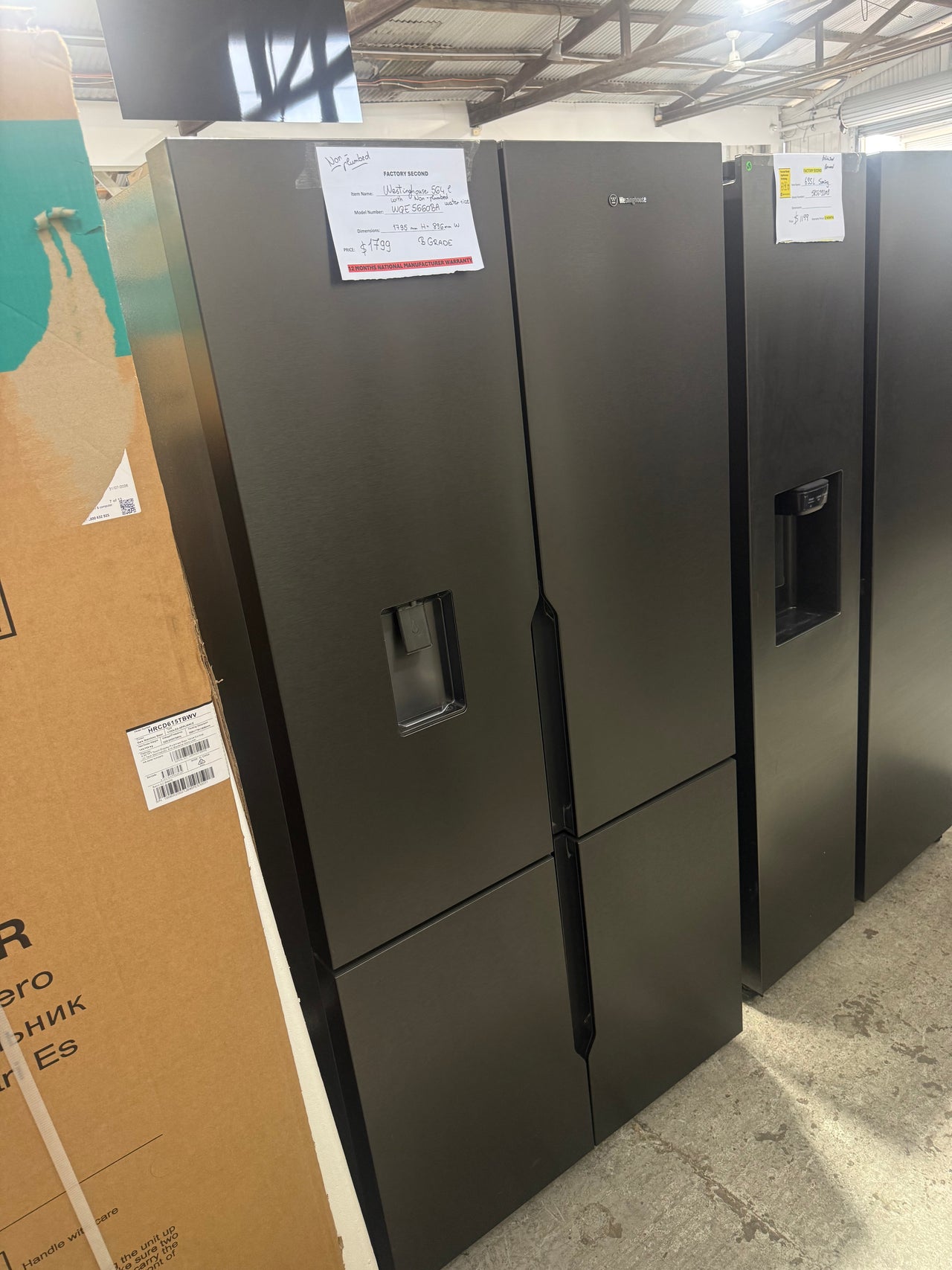 Factory second Westinghouse 564L French Quad Door Fridge WQE5660BA (Matte Charcoal Black) - Second Hand Appliances Geebung