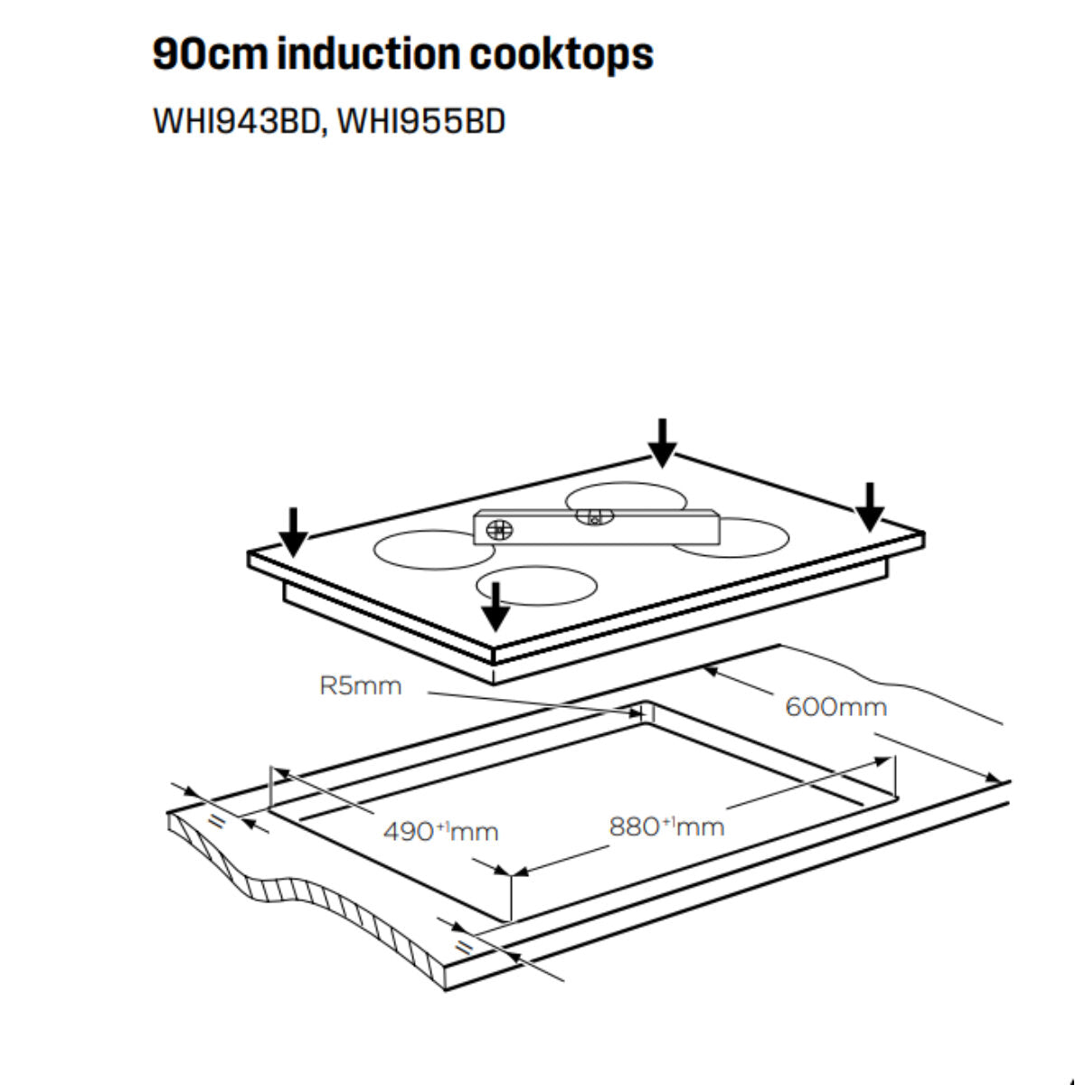 Factory second Westinghouse 90cm Five Zone Induction with Hob2Hood Cooktop WHI955BD - Second Hand Appliances Geebung