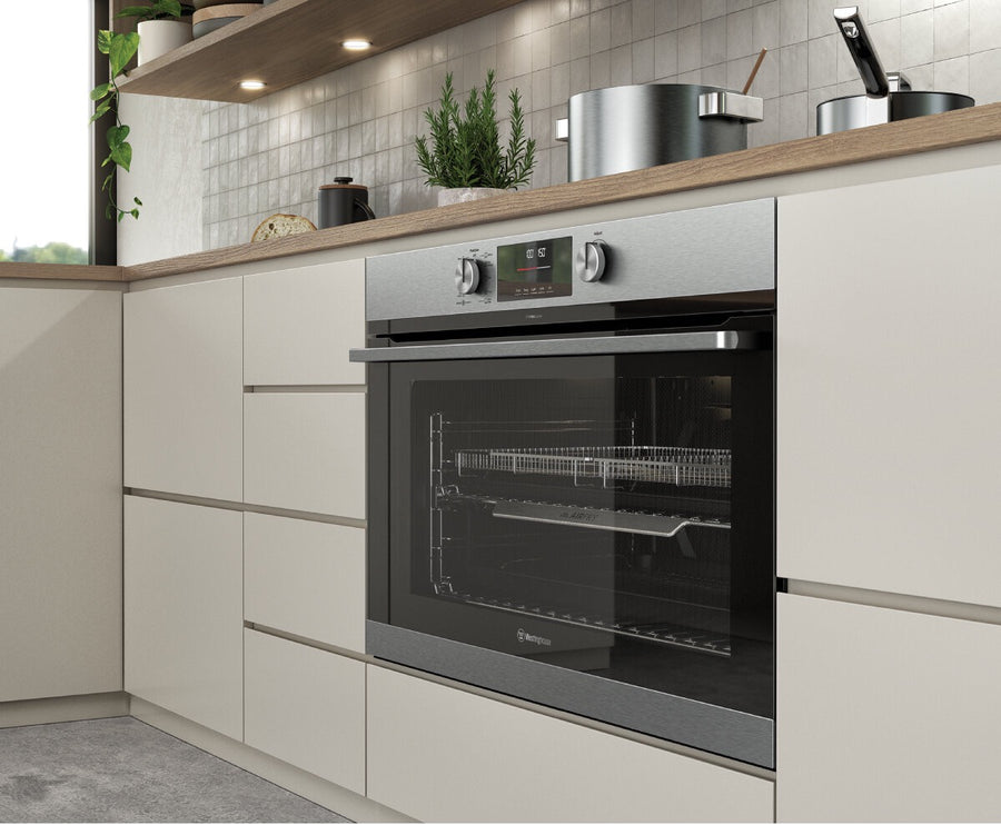 Factory second Westinghouse 90cm Multi-Function Pyrolytic Oven with AirFry Stainless Steel WVEP9716SD - Second Hand Appliances Geebung