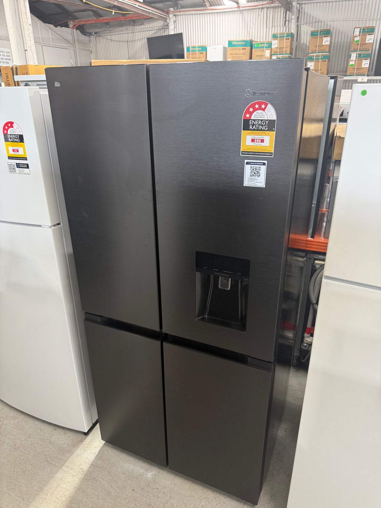 Factory second Westinghouse WQE4960BA – 496L Quad Door Refrigerator (Black) - Second Hand Appliances Geebung