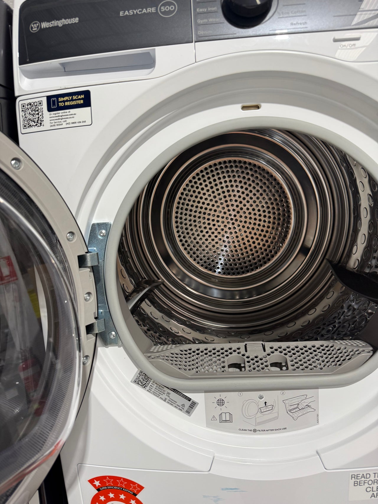 Factory second Westinghouse 8kg EasyCare 500 Heat Pump Dryer (WDH804N7WA) - Second Hand Appliances Geebung