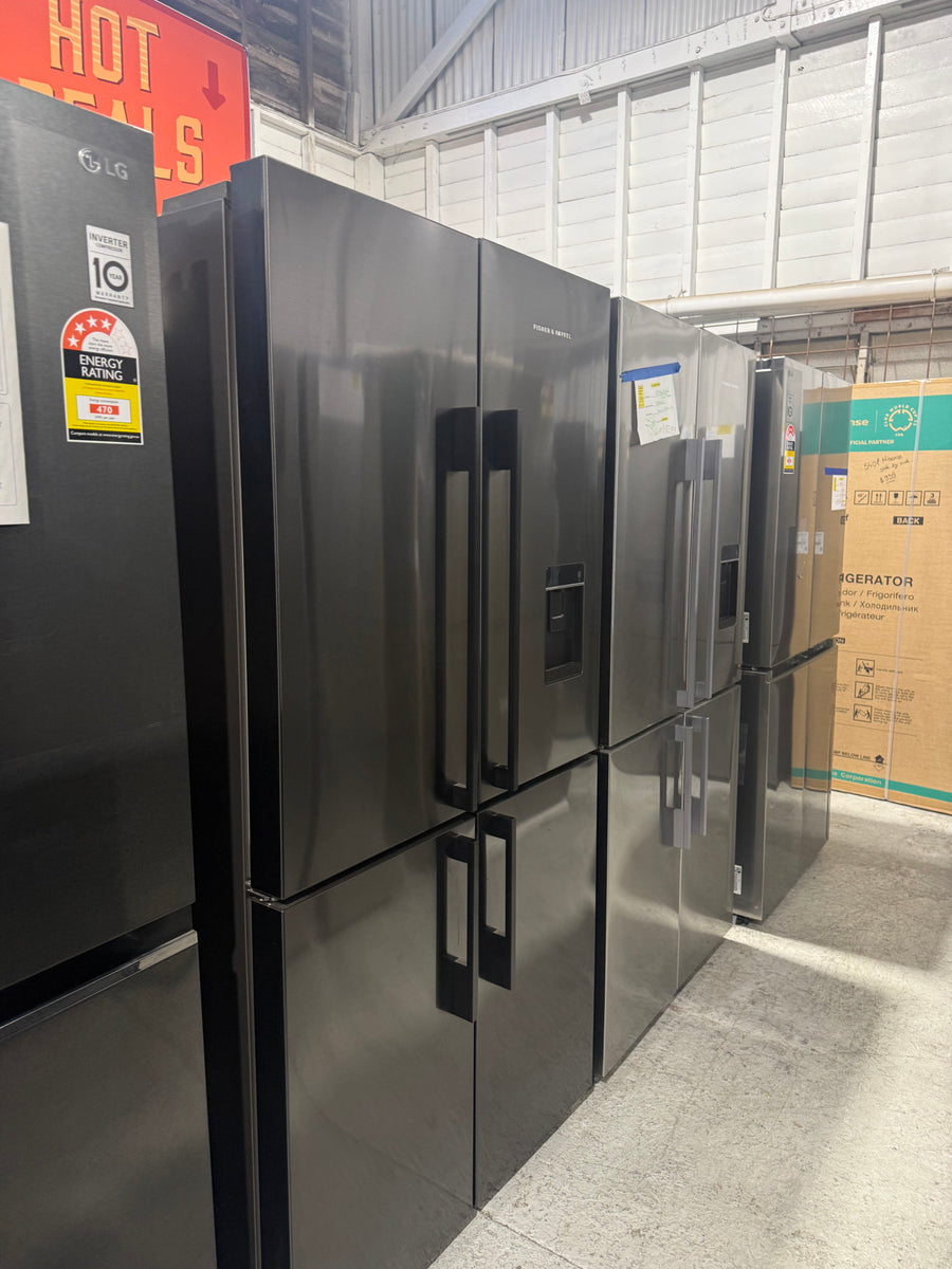 Fisher & Paykel 538L Series 7 Quad Door Refrigerator with Ice & Water – Black Stainless Steel (RF605QDUVB2) - Second Hand Appliances Geebung