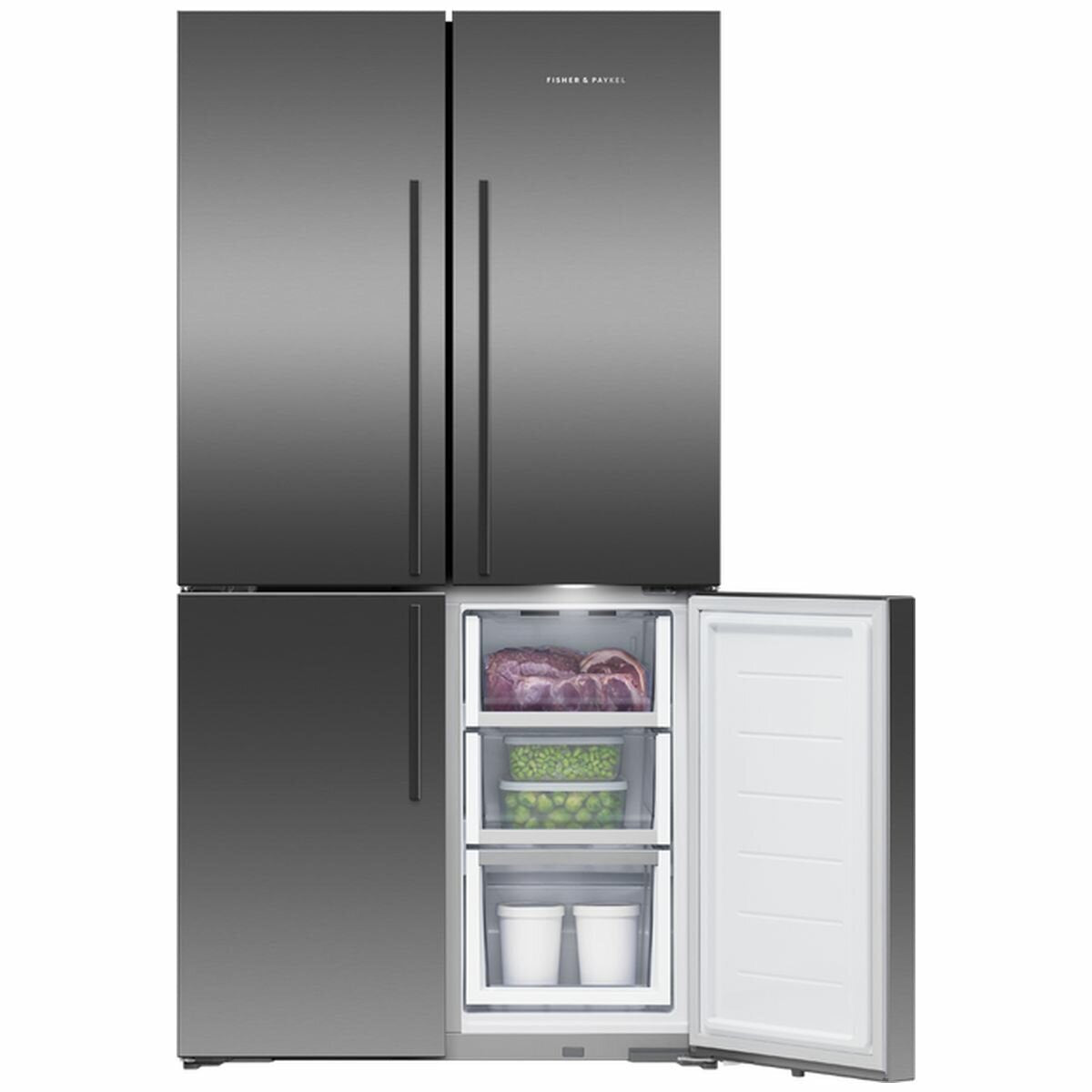 Fisher & Paykel Series 7 538L Quad Door Refrigerator Black Stainless Steel RF605QDVB2 - Second Hand Appliances Geebung
