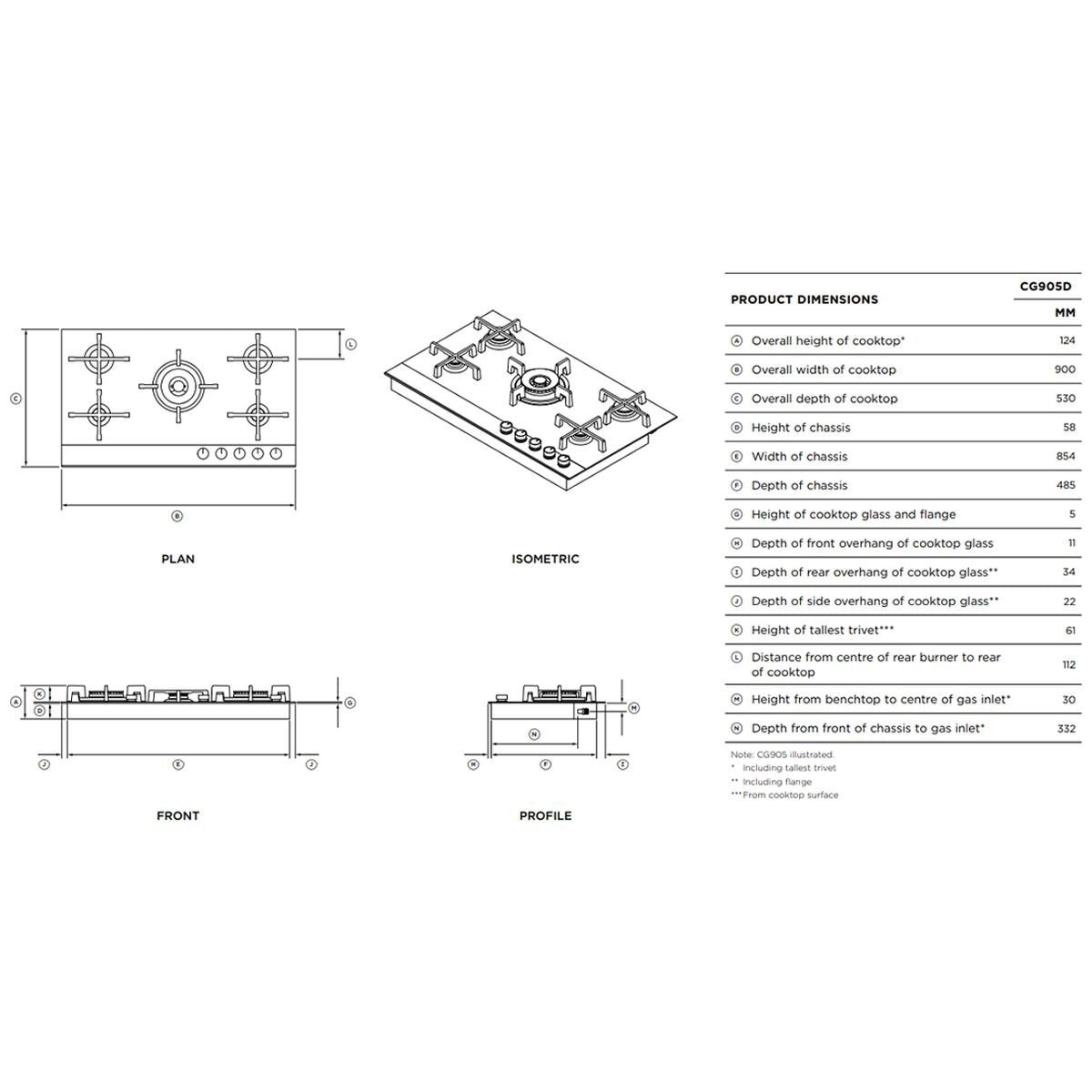 Factory second Fisher & Paykel 90cm LPG Black Glass Cooktop CG905DLPGB4 - Second Hand Appliances Geebung