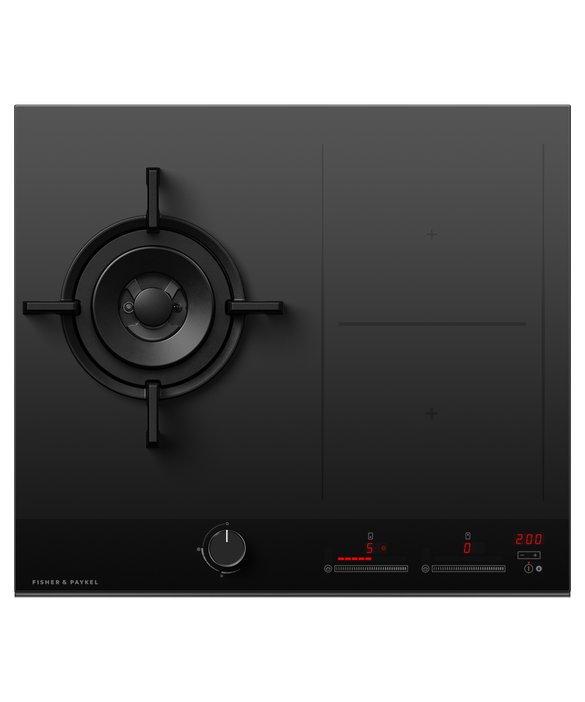 Factory second Fisher &amp; Paykel 60cm LPG Gas and Induction Cooktop with Wok Burner - Black Glass Model: CGI603DLPTB4 - Second Hand Appliances Geebung