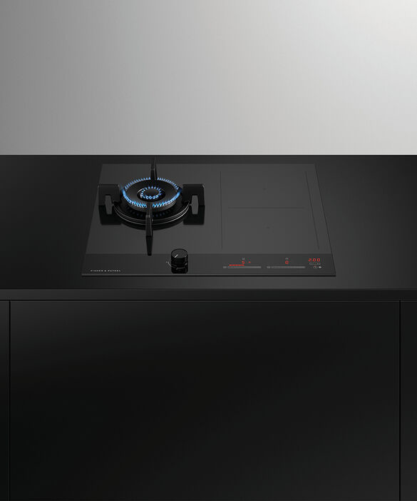 Factory second Fisher &amp; Paykel 60cm LPG Gas and Induction Cooktop with Wok Burner - Black Glass Model: CGI603DLPTB4 - Second Hand Appliances Geebung