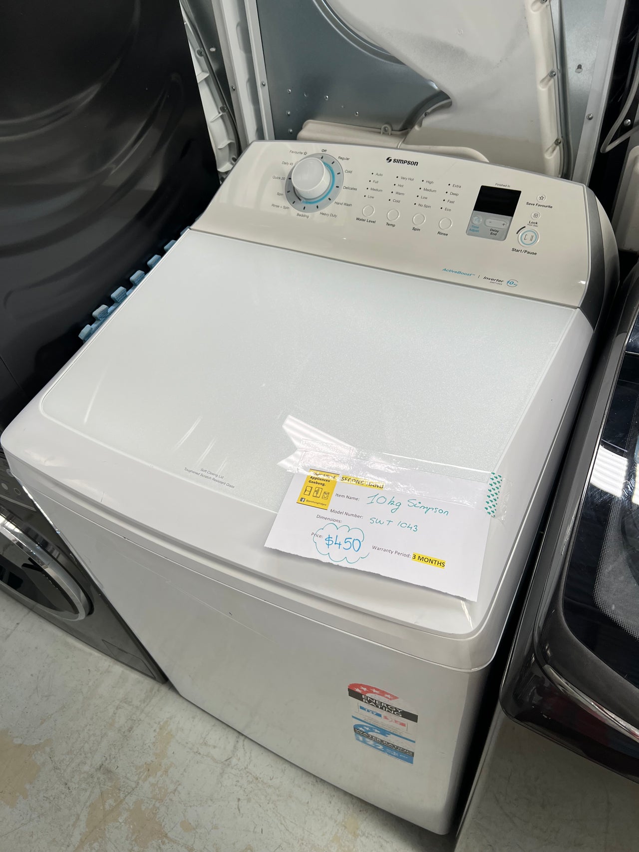 Second hand Simpson 10kg Top Load Washing Machine Model: SWT1043 - Second Hand Appliances Geebung