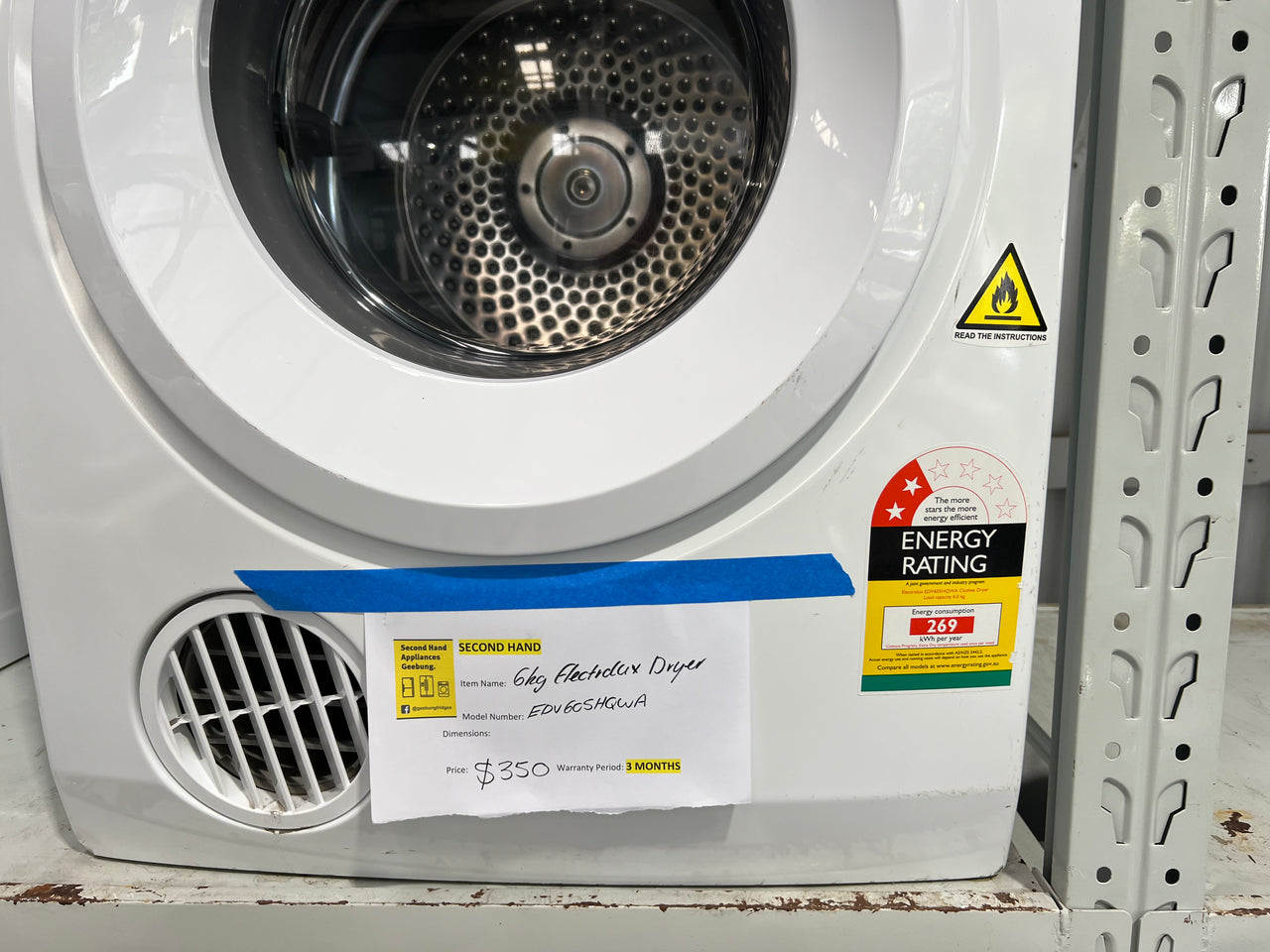 Second hand 6.0kg Electrolux vented tumble dryer EDV605HQWA - Second Hand Appliances Geebung