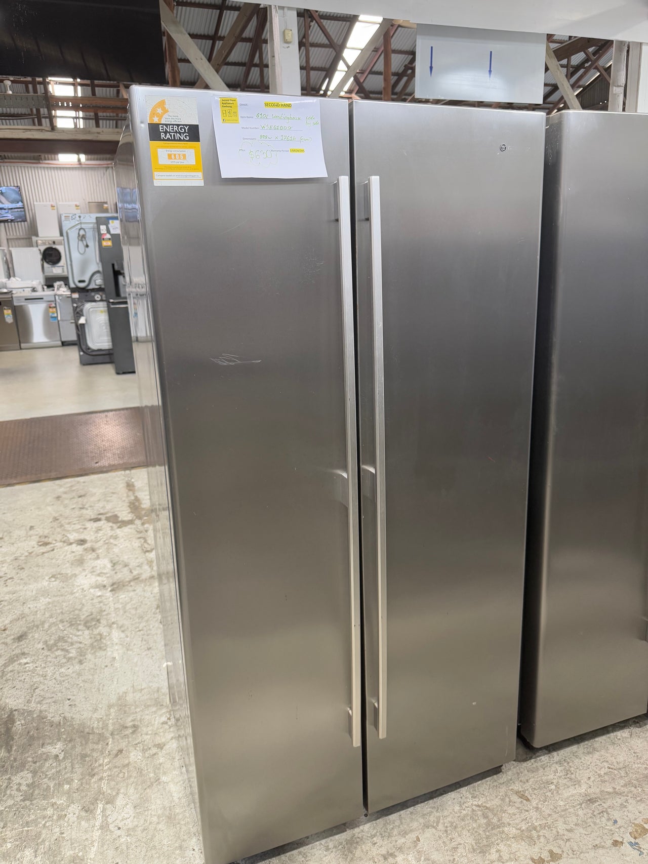 Second hand Westinghouse WSE6100SF – 610L Side-by-Side Refrigerator