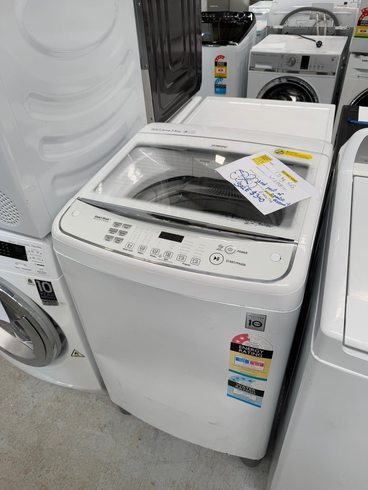 Second hand LG 7.5kg Top Load Washing Machine WTG7532W