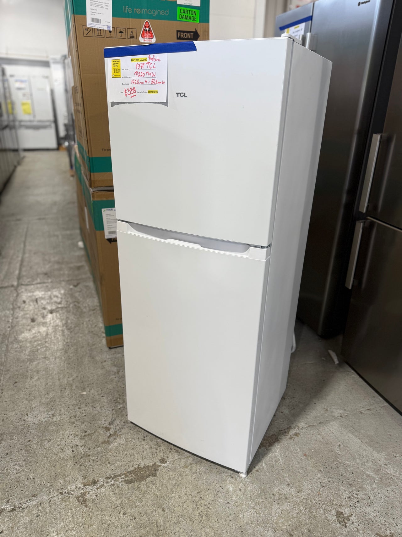 Factory second TCL P220TMW 197L Top Mount Fridge