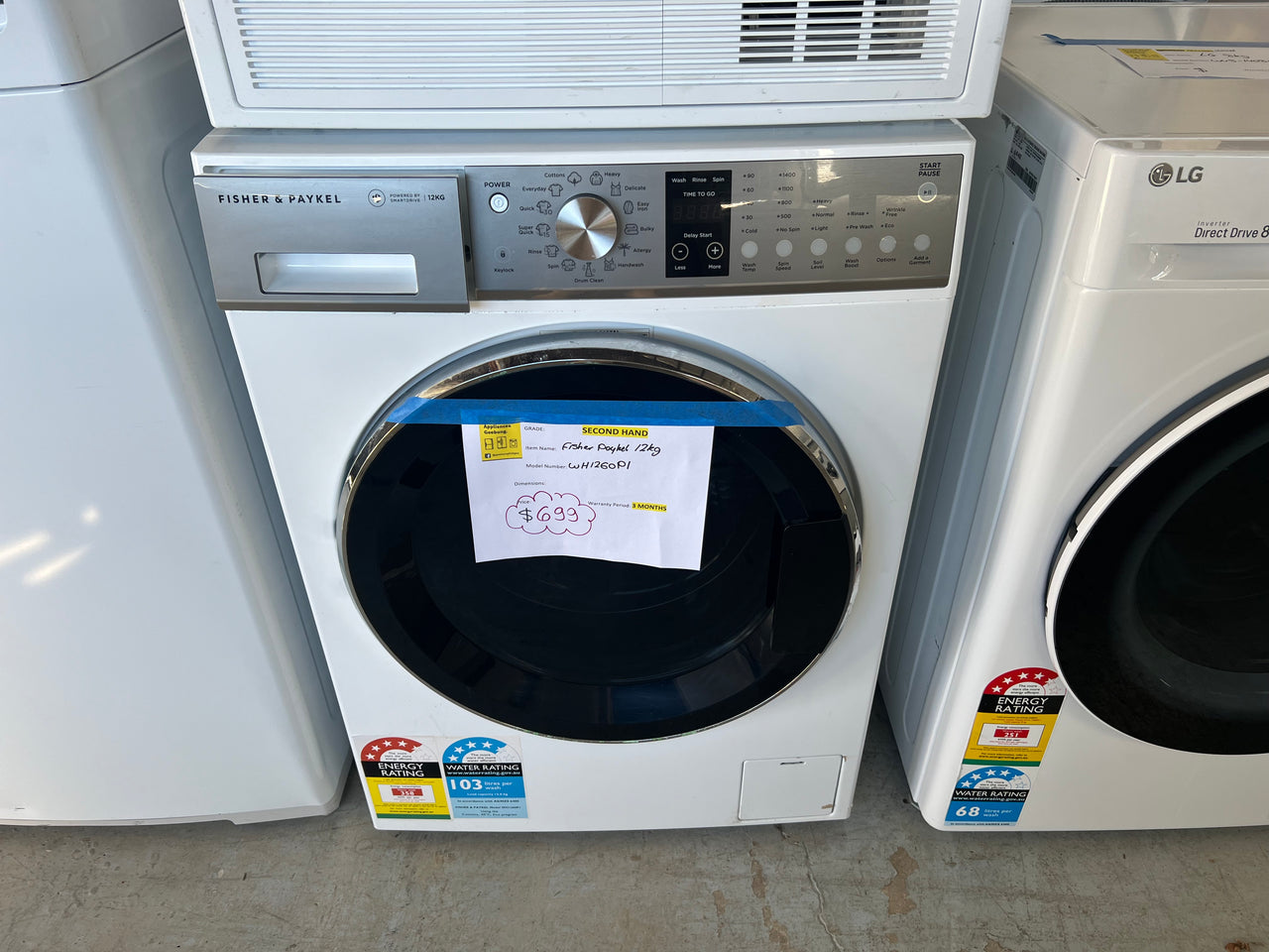 Second hand Fisher & Paykel 12kg WashSmart Front Load Washing Machine WH1260P1 - Second Hand Appliances Geebung