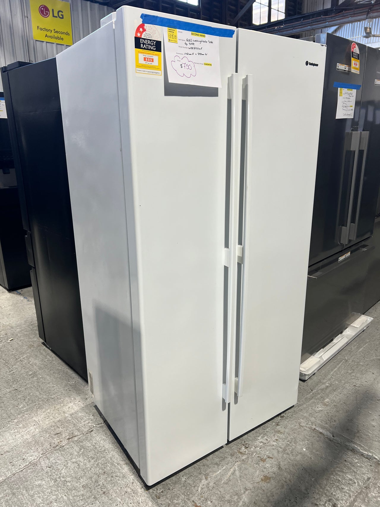 Second hand 606l Westinghouse side by side refrigerator Model: WSE6100WF - Second Hand Appliances Geebung