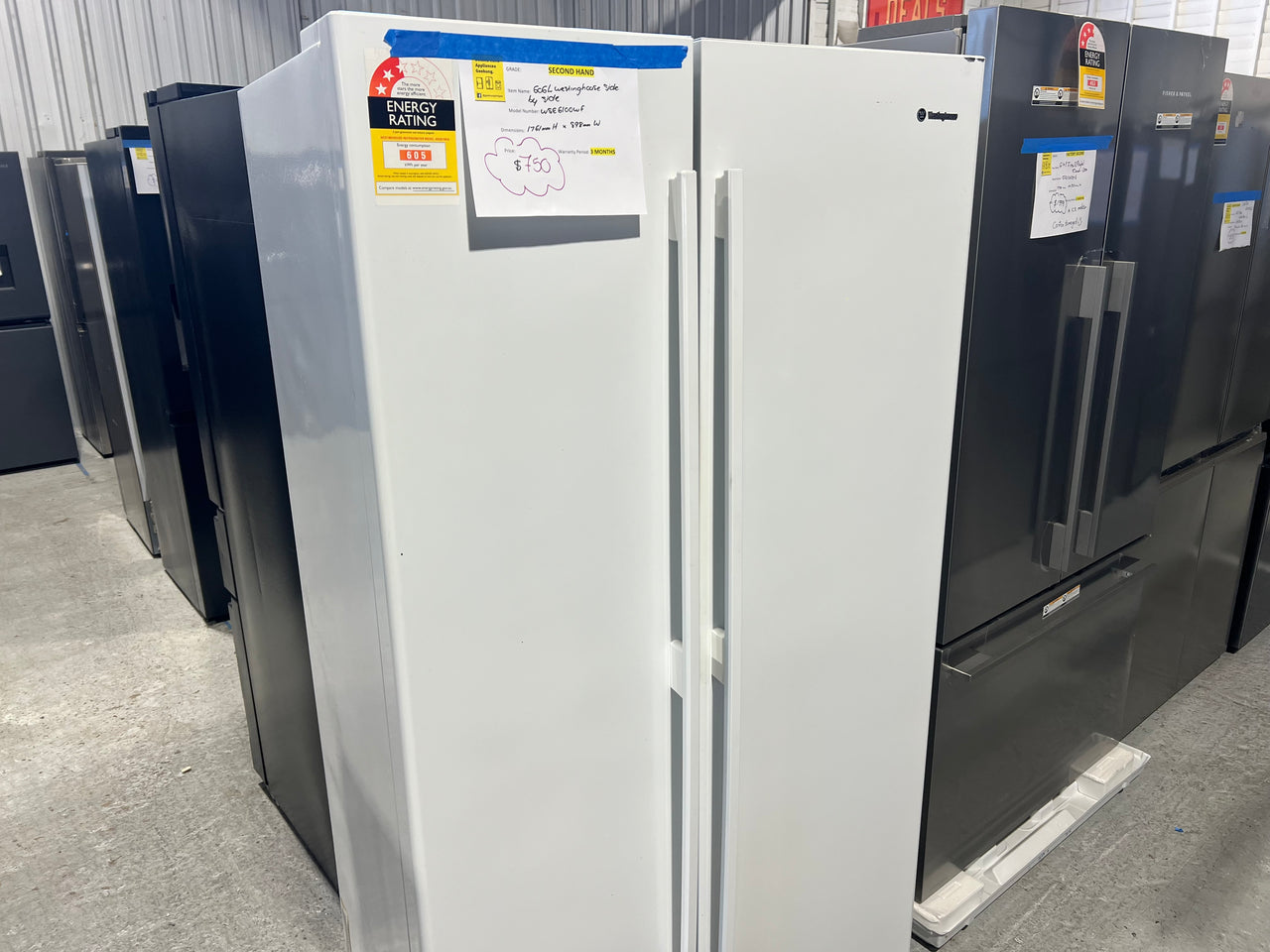 Second hand 606l Westinghouse side by side refrigerator Model: WSE6100WF - Second Hand Appliances Geebung