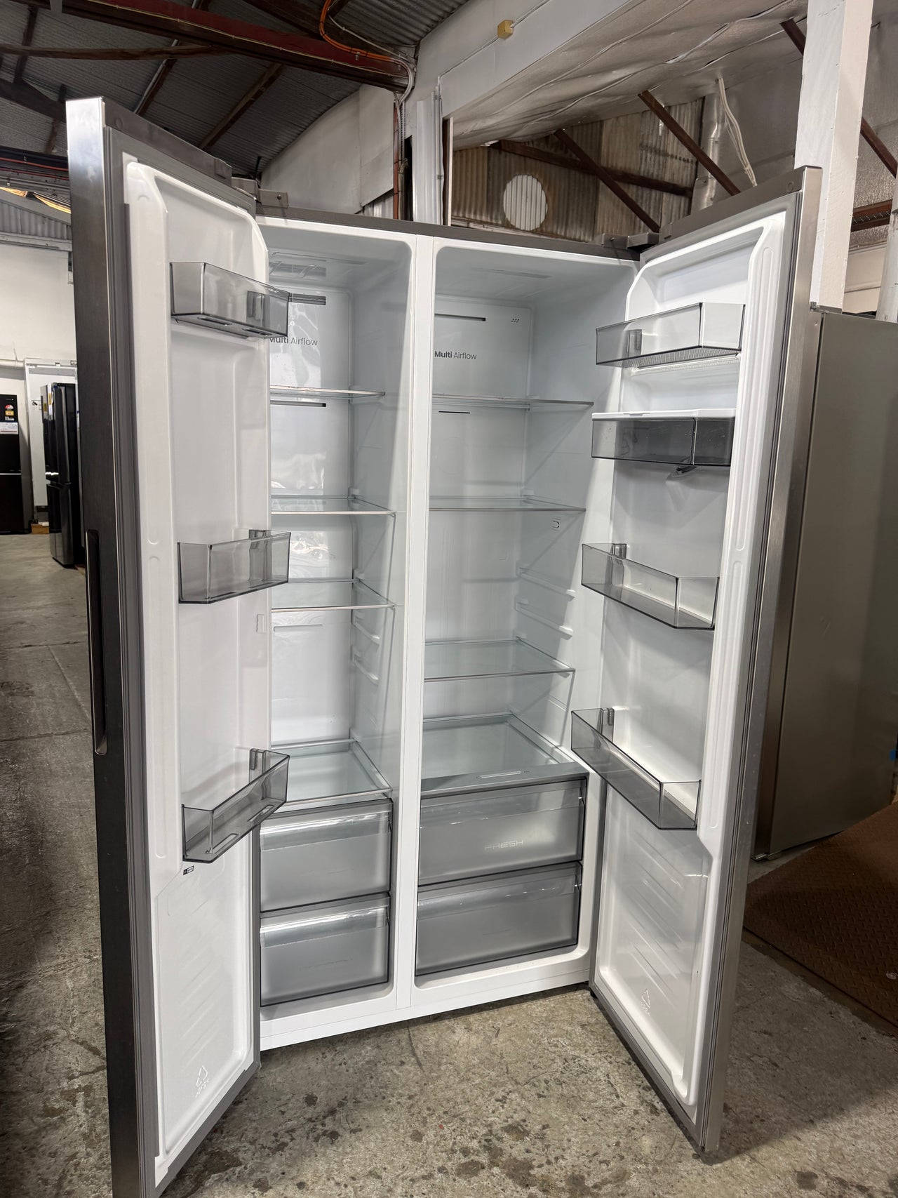 Factory second Hisense HRSBS540SW 541 L PureFlat Side-by-Side Refrigerator – Silver / Stainless Steel