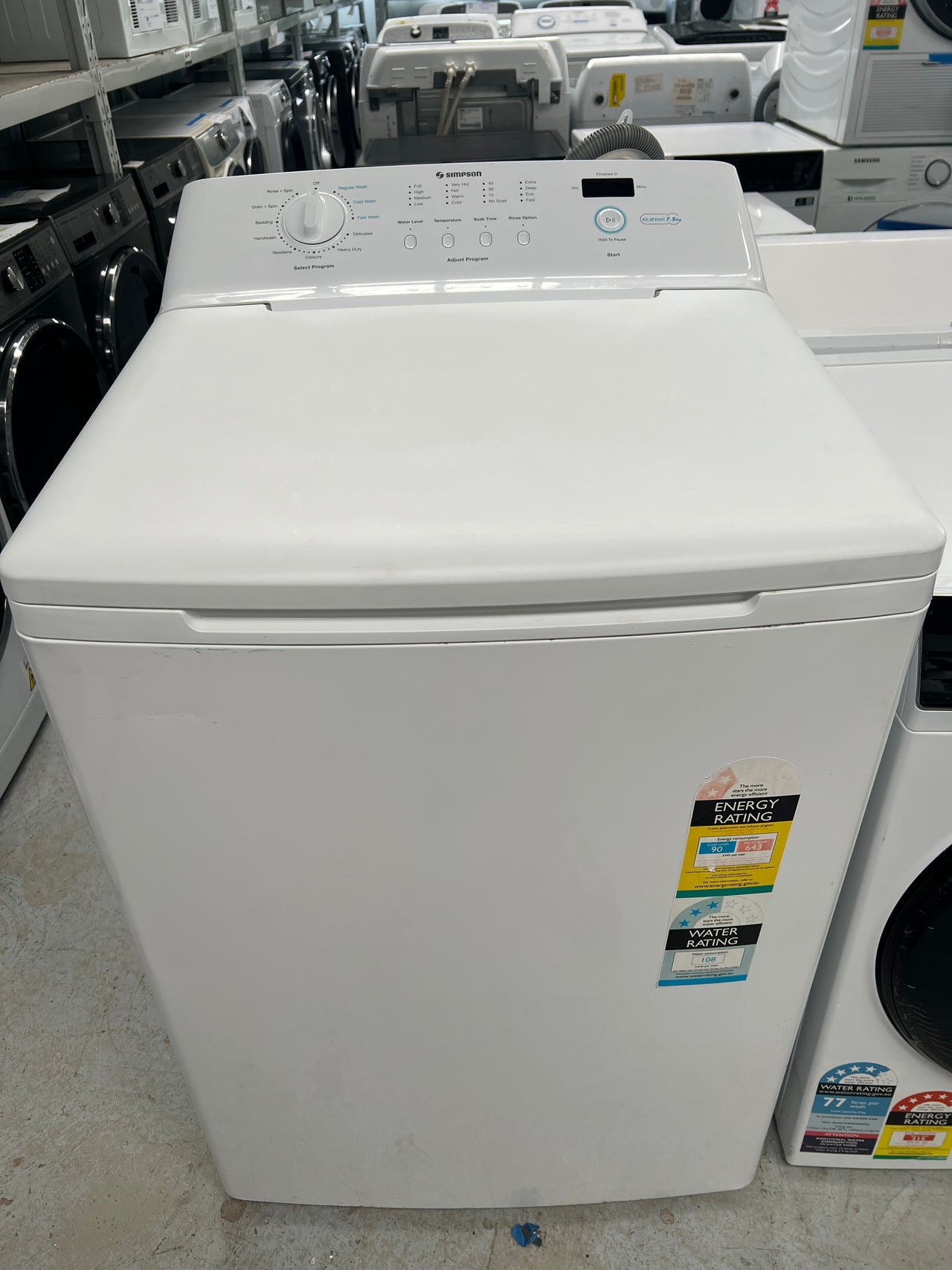 Second hand Simpson 7.5kg Top Load Washing Machine Model: SWT7542 - Second Hand Appliances Geebung