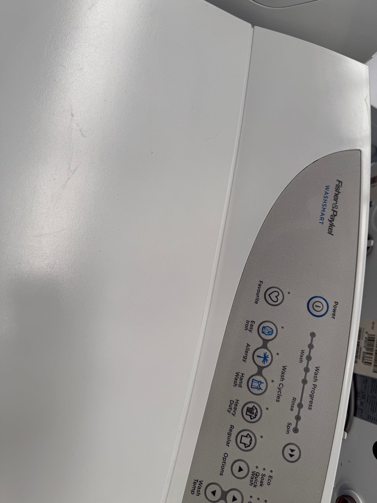 Second hand Fisher & Paykel WA80T65GW1 8kg Top Load Washing Machine Model Number: WA80T65GW1