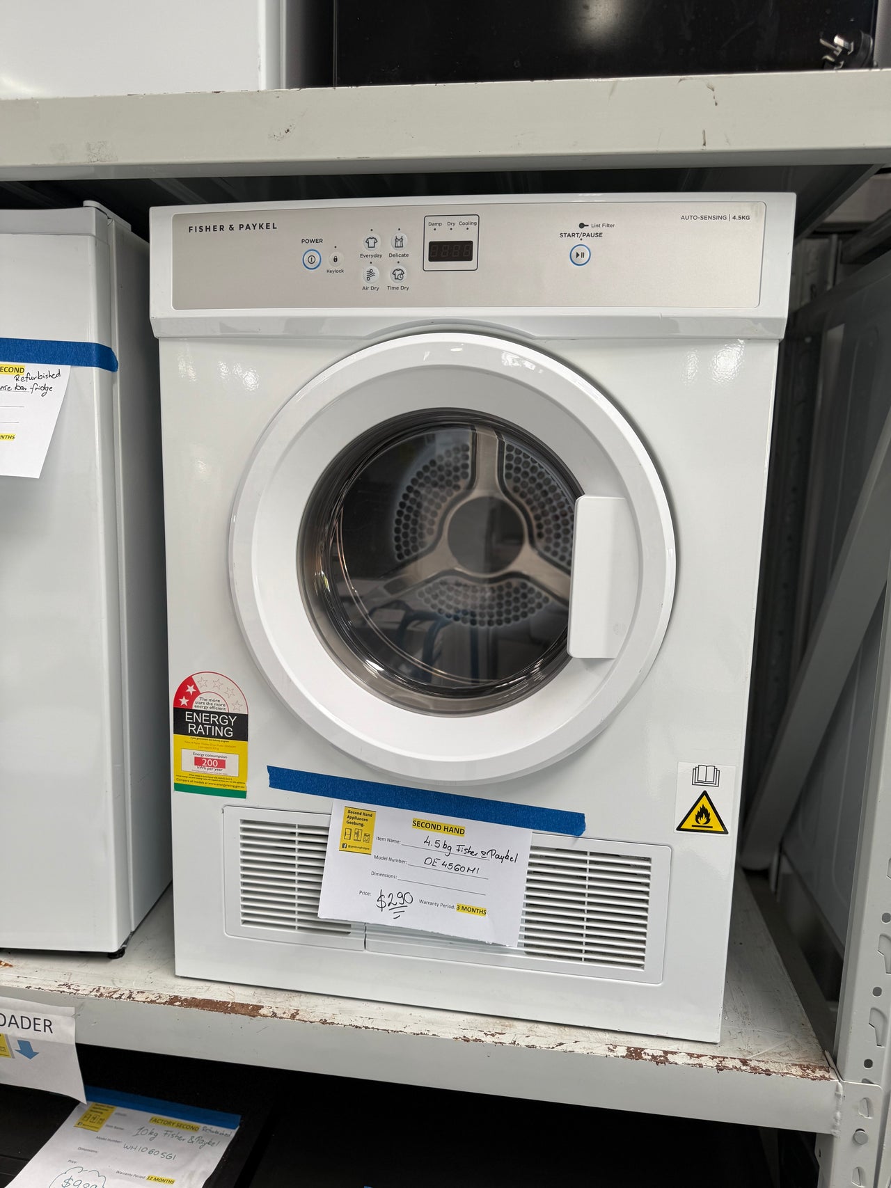 Second hand Fisher & Paykel DE4560M1 4.5kg vented dryer