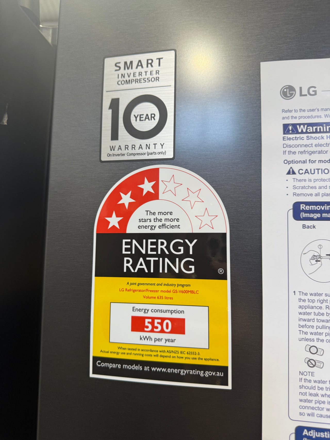 Factory second LG 635L InstaView Side-by-Side Refrigerator GS-V600MBLC - Second Hand Appliances Geebung
