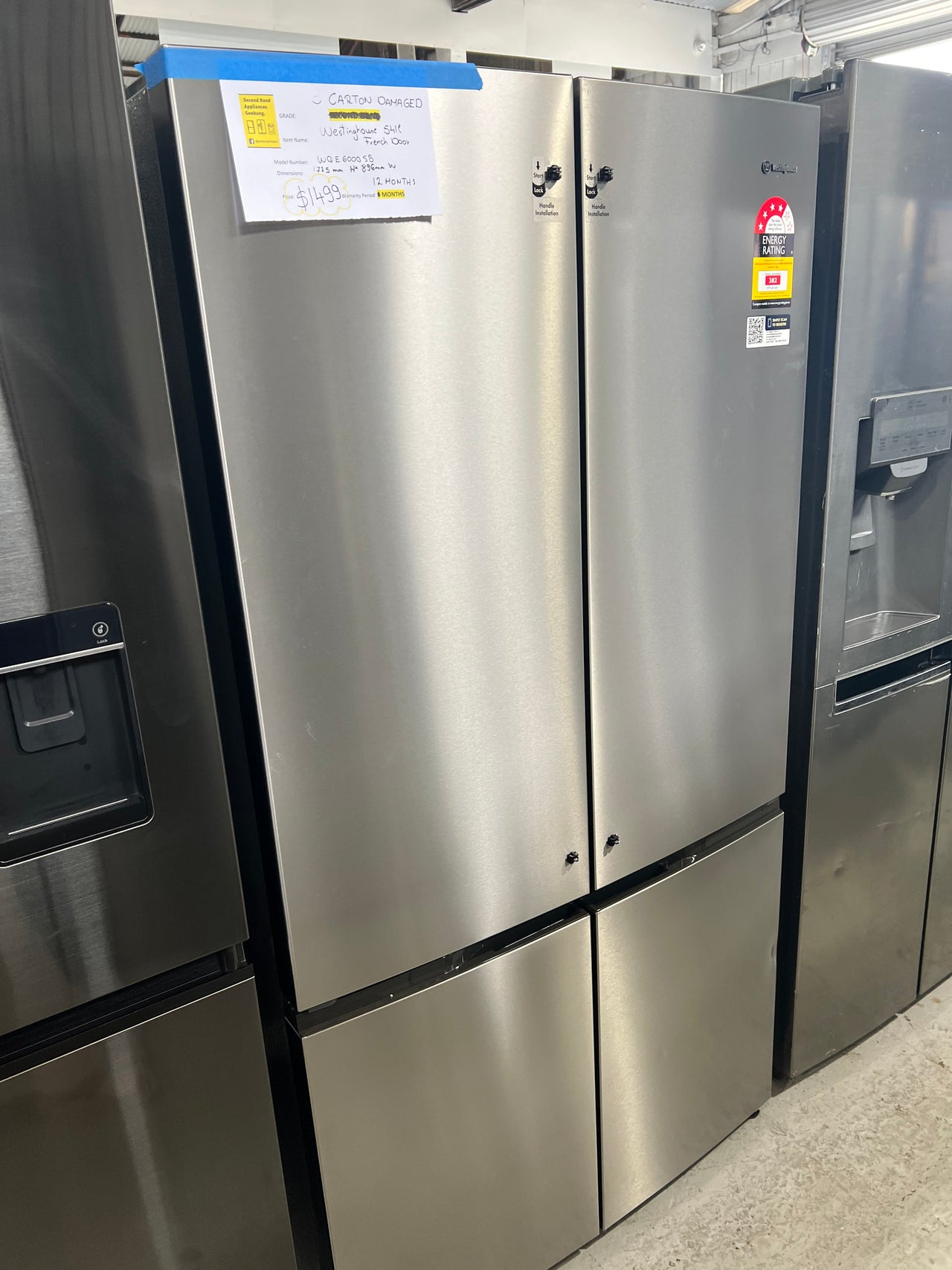 Transportation damaged Westinghouse 541L French Door Refrigerator WQE6000SB - Second Hand Appliances Geebung