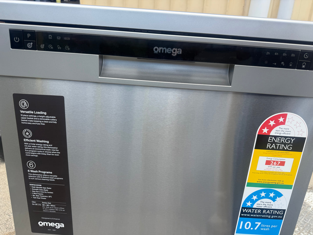 Transportation damaged Omega 60cm Freestanding Dishwasher – Stainless Steel | ODWF6012XCOM