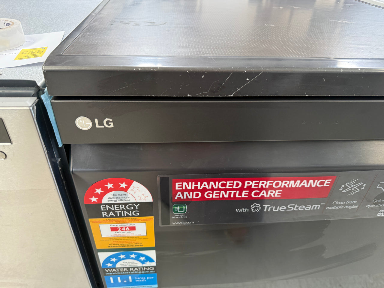 Transportation damaged LG XD3A25MB freestanding dishwasher