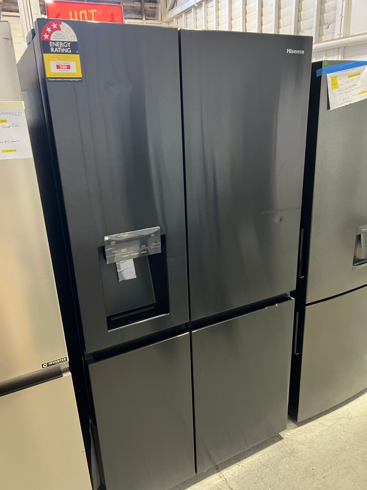 Transportation damaged Hisense 632L Side By Side Refrigerator with non-plumbed water and ice dispenser  HRSBS632BW - Second Hand Appliances Geebung