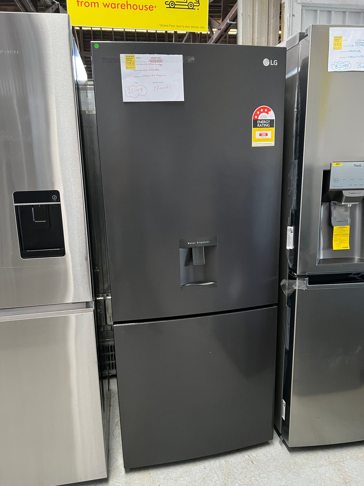 Factory second LG 420L Bottom Mount Frost Free Fridge GBW455MBL