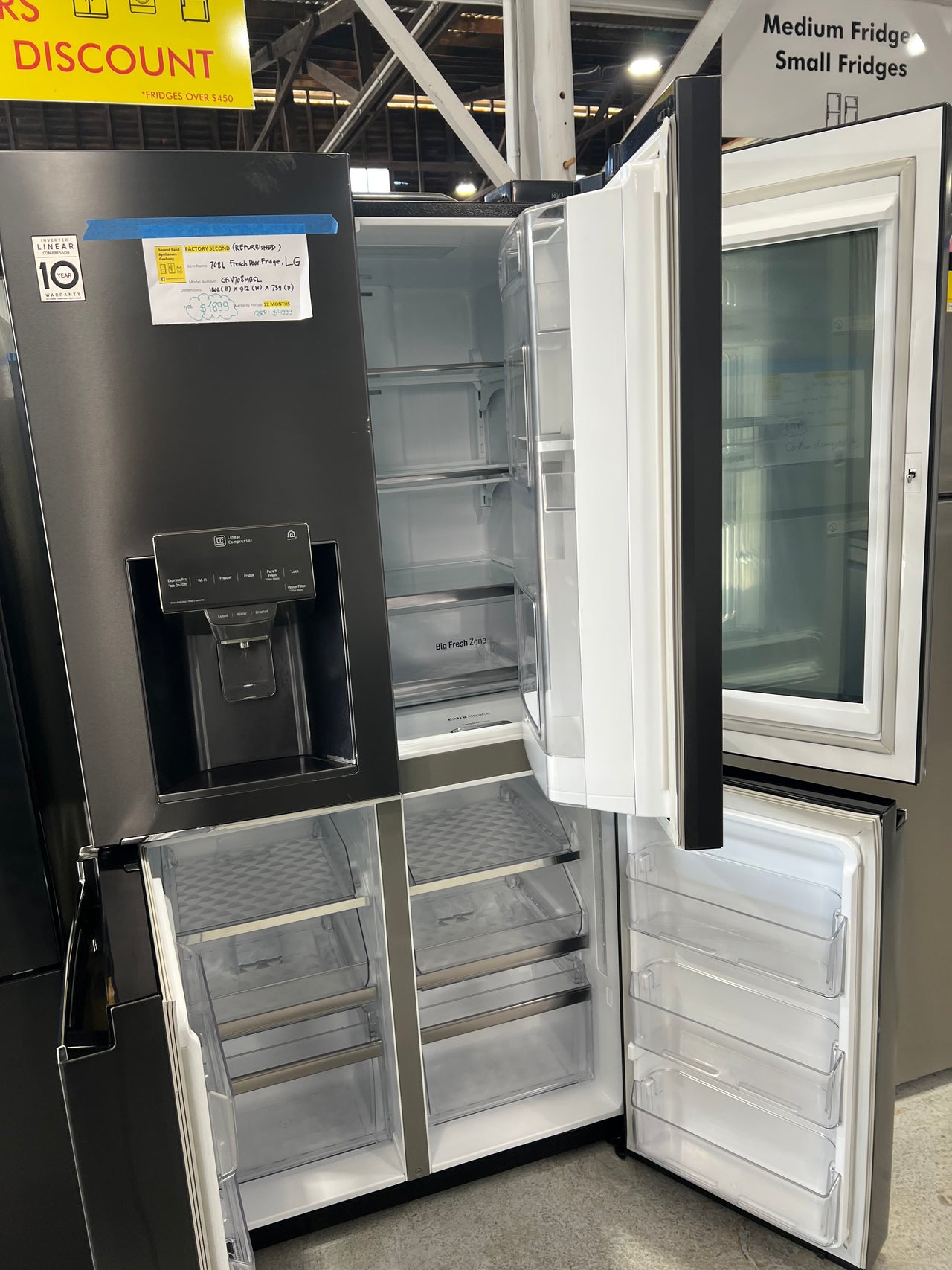 Factory second LG 708L InstaView Door-in-Door French Door Fridge – Matte Black GF-V708MBSL - Second Hand Appliances Geebung