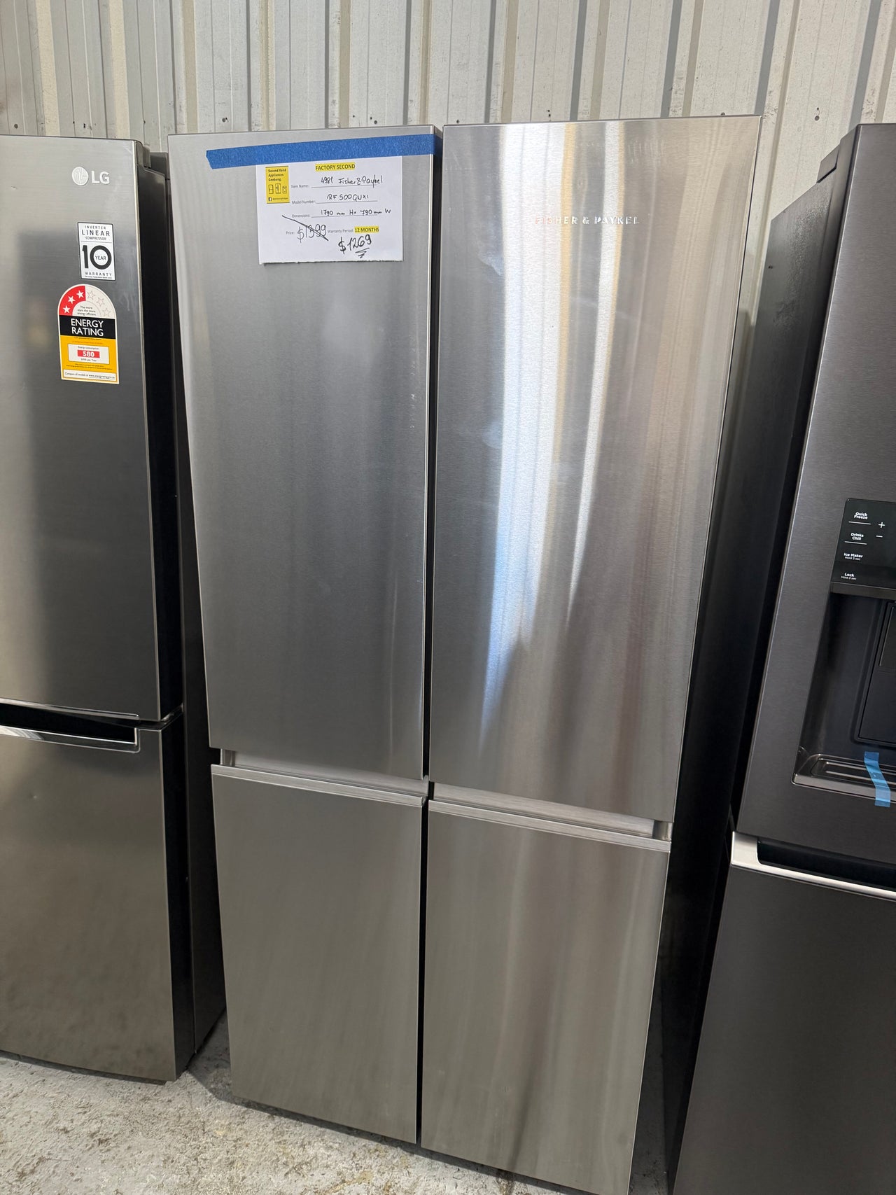 Transportation damaged Fisher & Paykel RF500QNX1 498L Quad Door Fridge