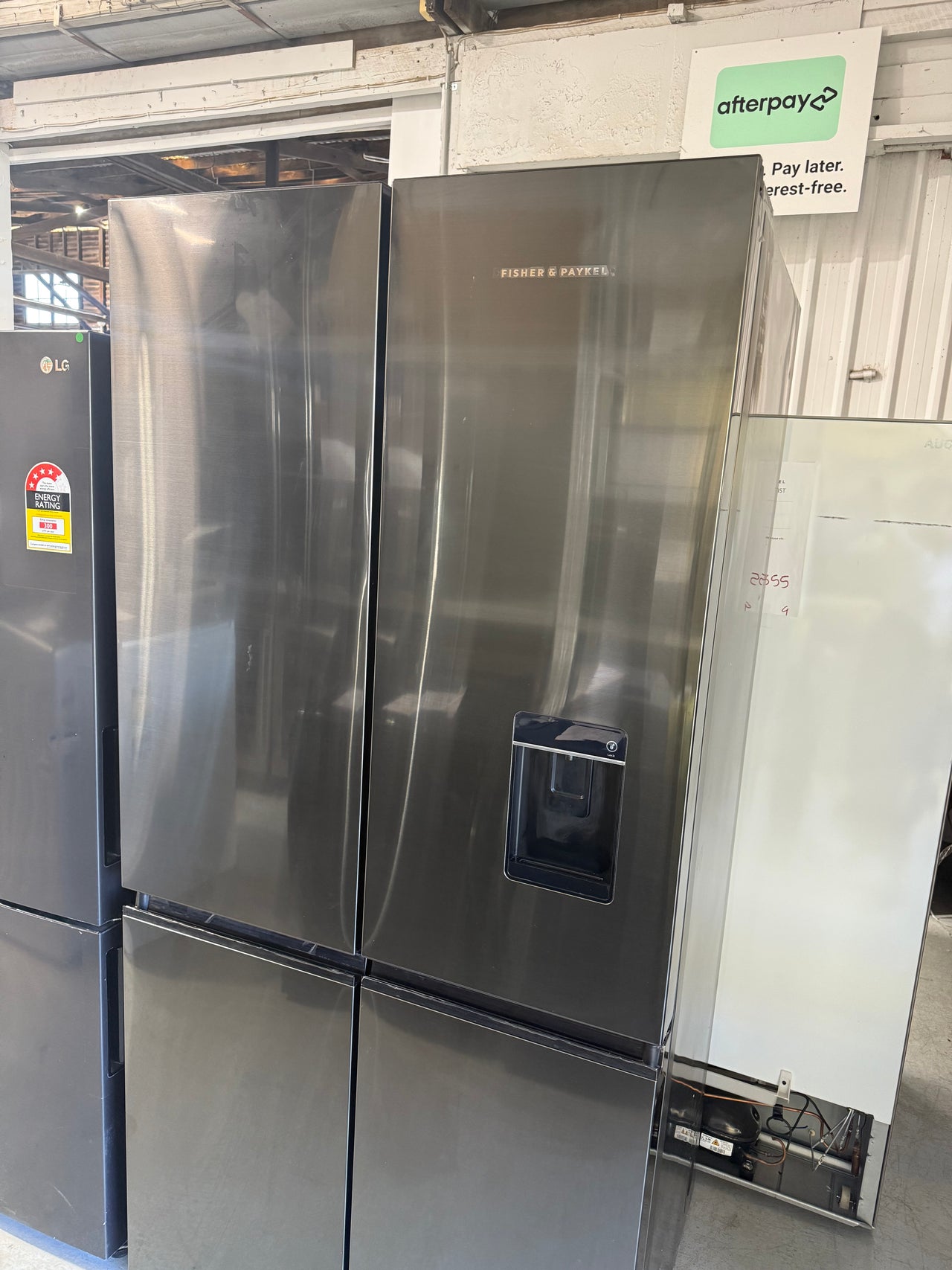 Factory second Fisher &amp; Paykel RF730QNUVB1 690 L Quad Door Refrigerator – Black Stainless Steel with Ice & Water