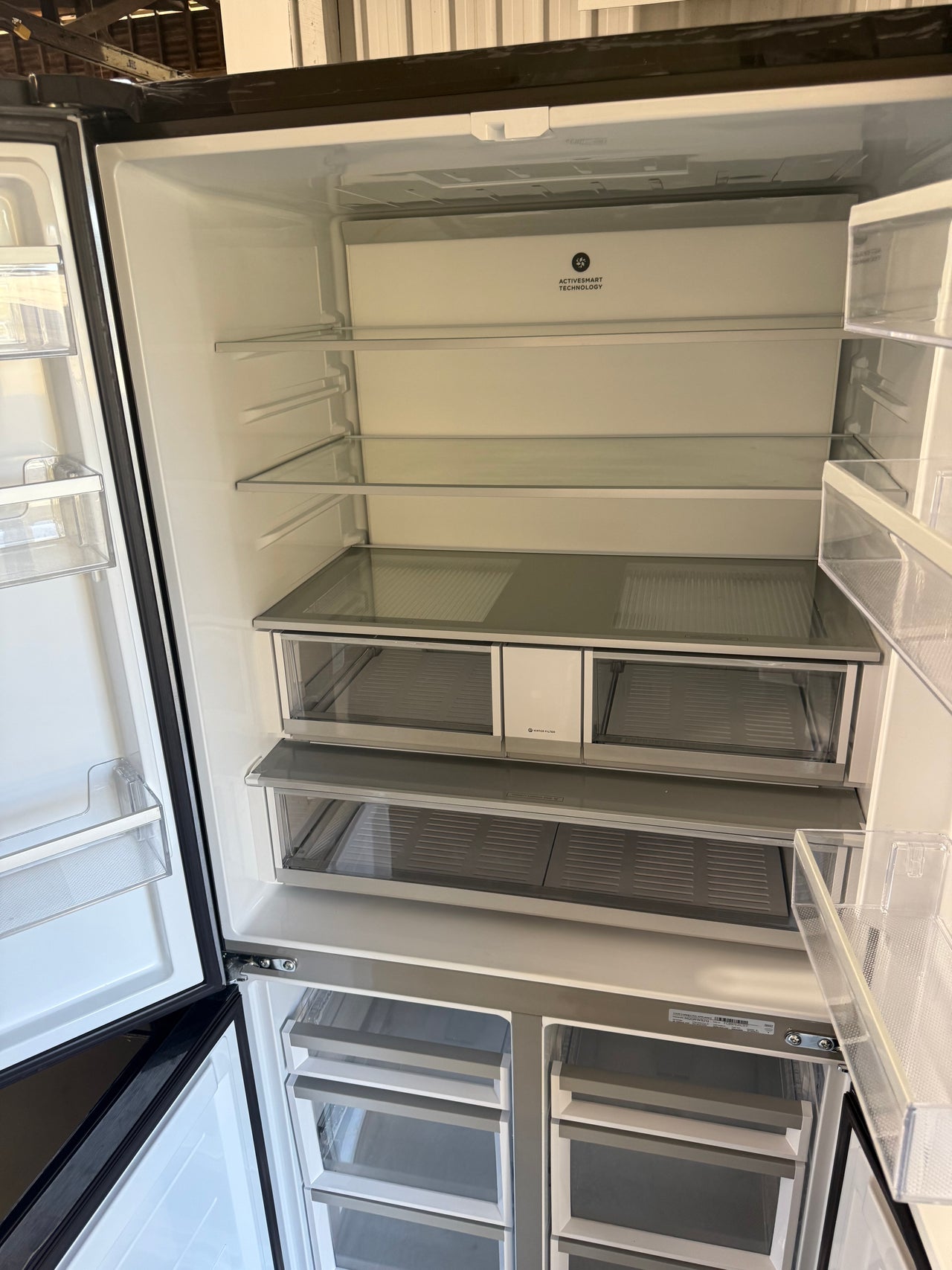 Factory second Fisher &amp; Paykel RF730QNUVB1 690 L Quad Door Refrigerator – Black Stainless Steel with Ice & Water