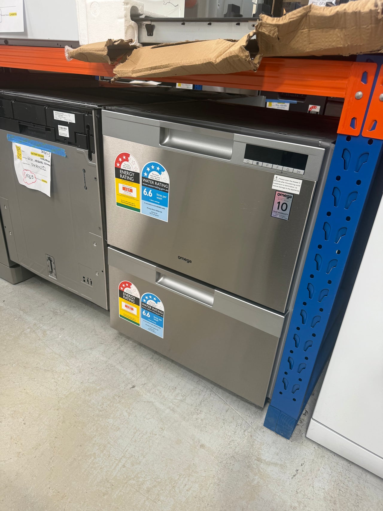 Transportation damaged Omega ODD614X 60 cm Double Drawer Dishwasher