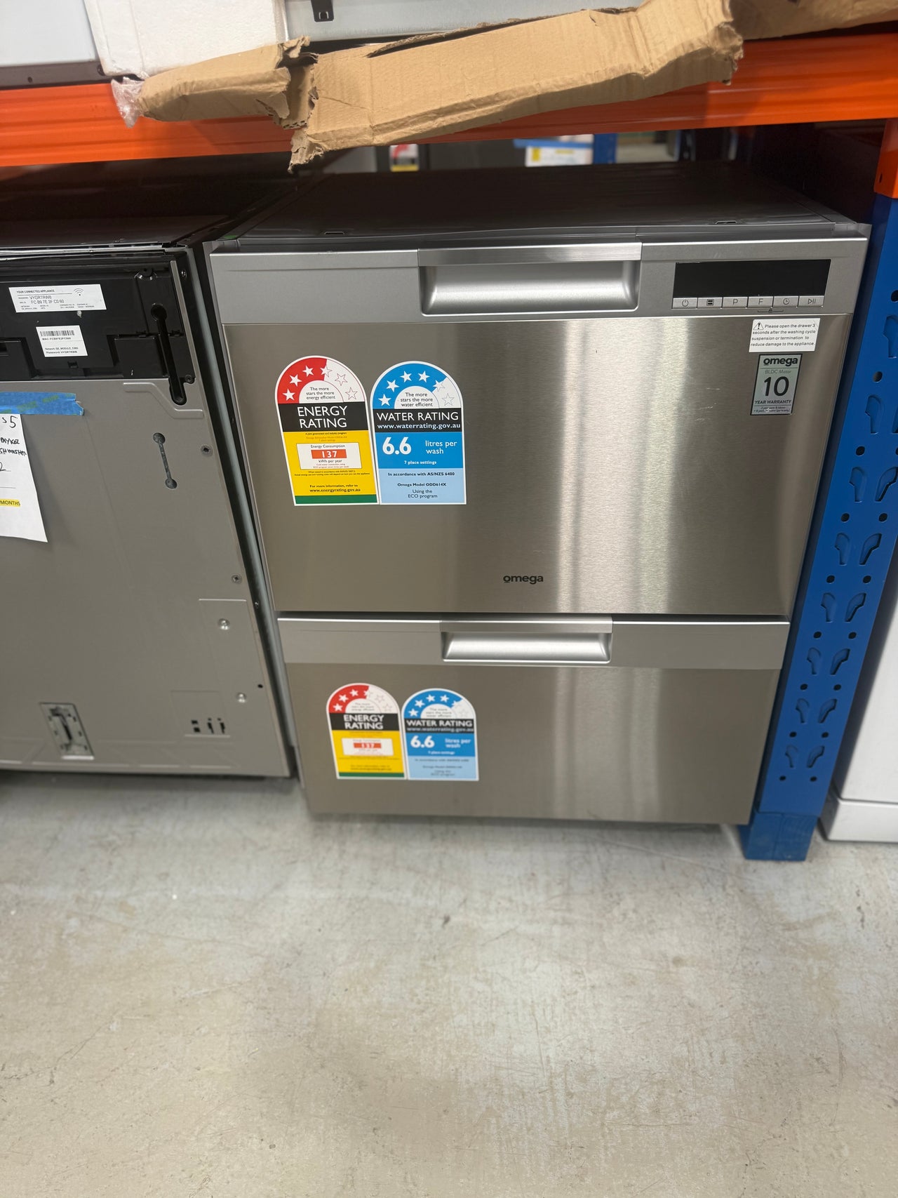 Transportation damaged Omega ODD614X 60 cm Double Drawer Dishwasher