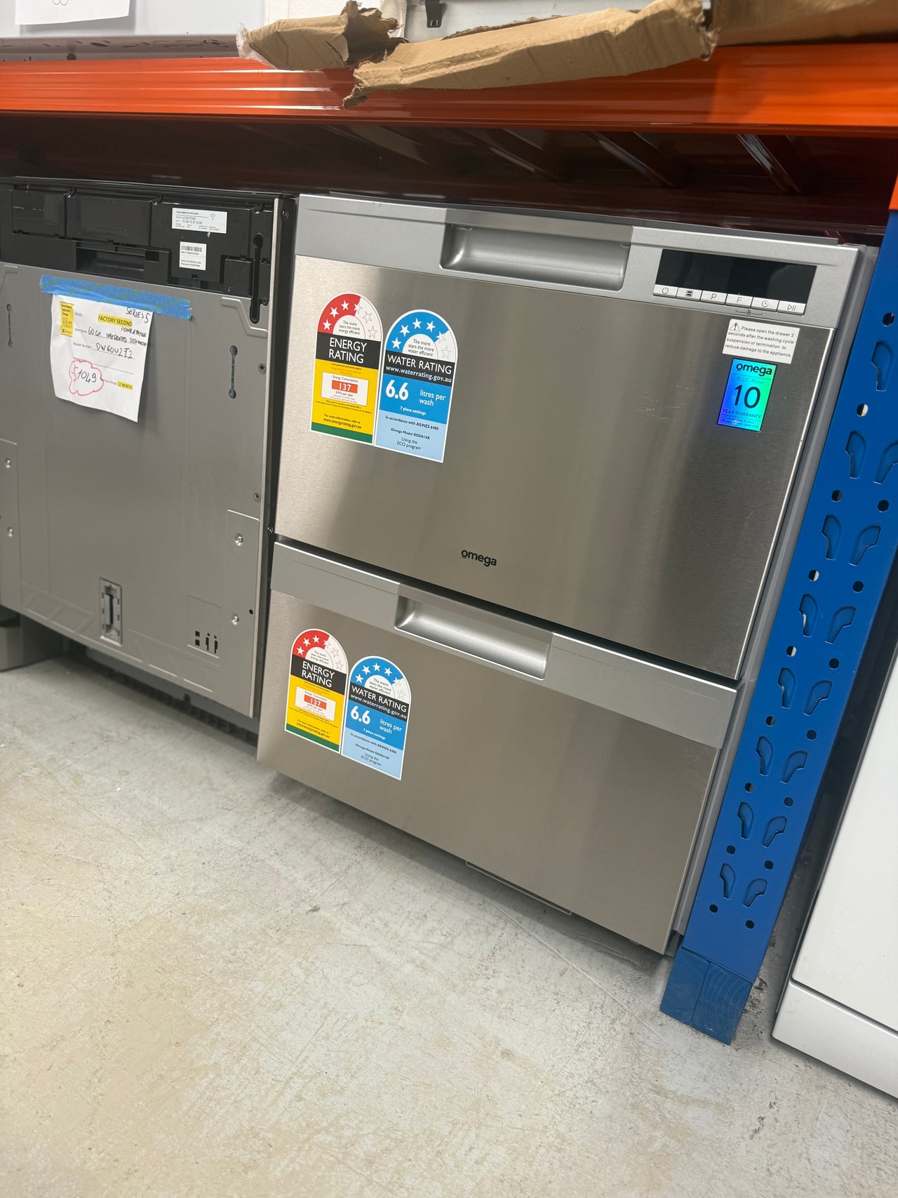 Transportation damaged Omega ODD614X 60 cm Double Drawer Dishwasher