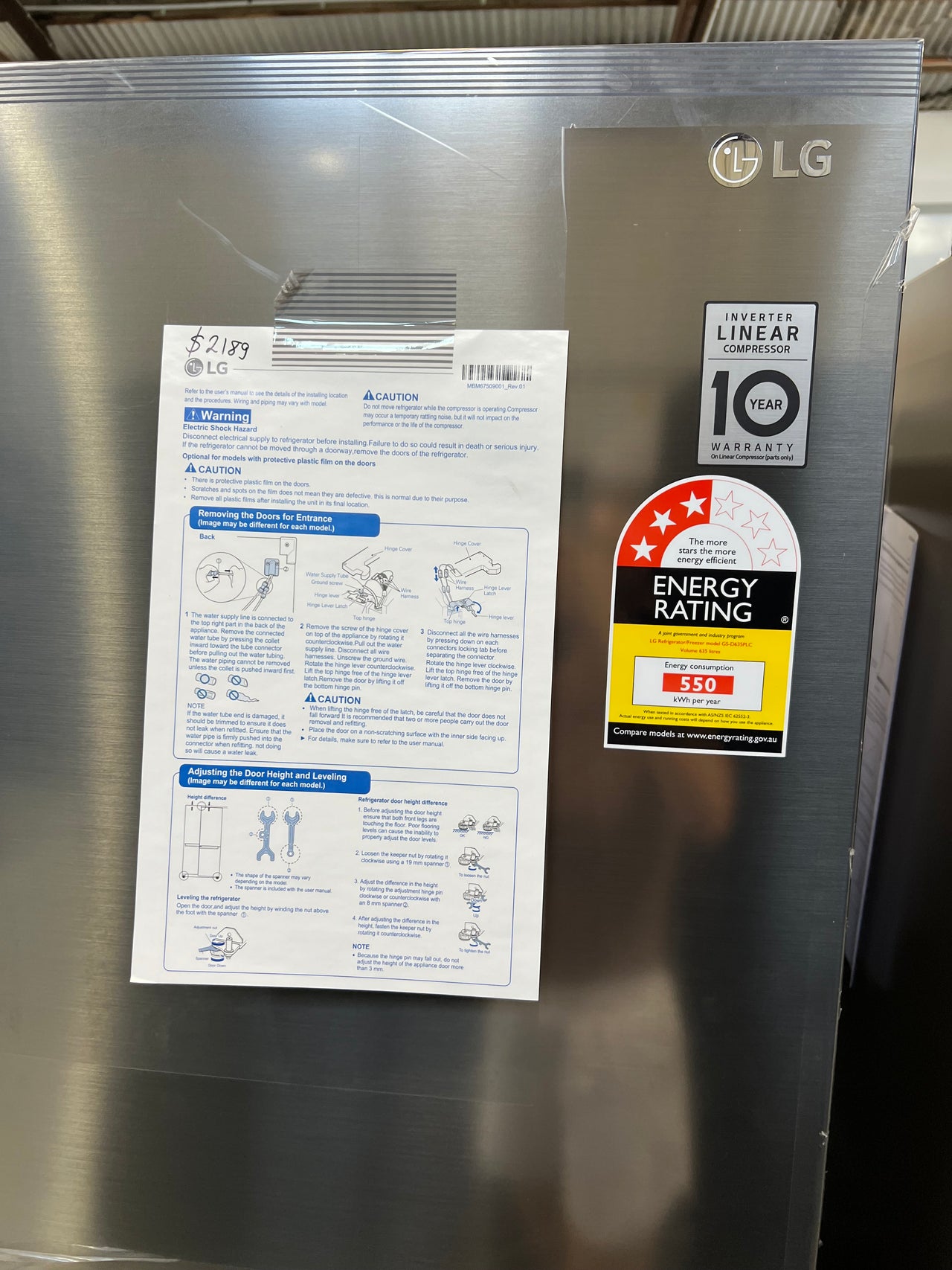 Transportation damaged LG 635L Side By Side Refrigerator GS-D635PLC - Second Hand Appliances Geebung