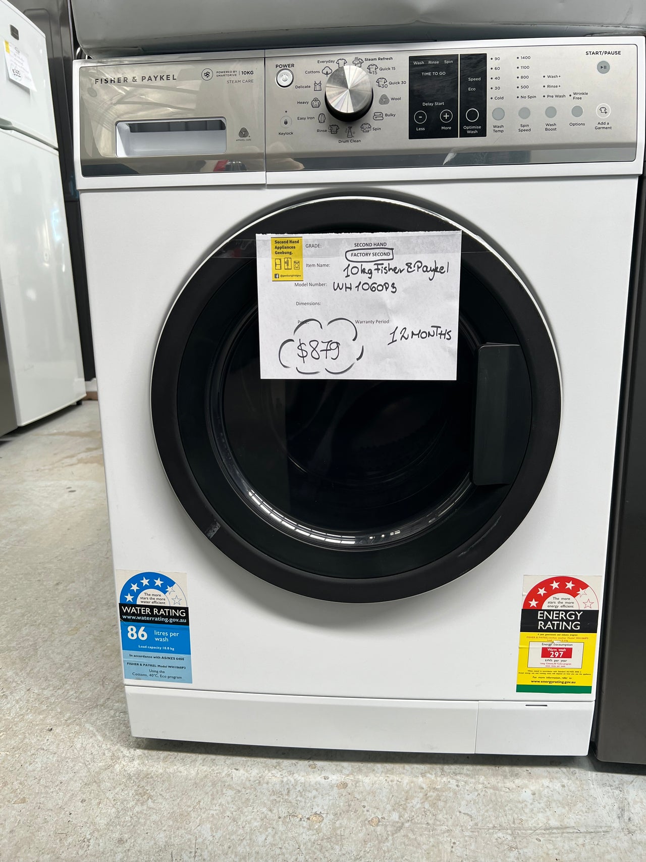 fisher & paykel 10kg front load washer with steam refresh