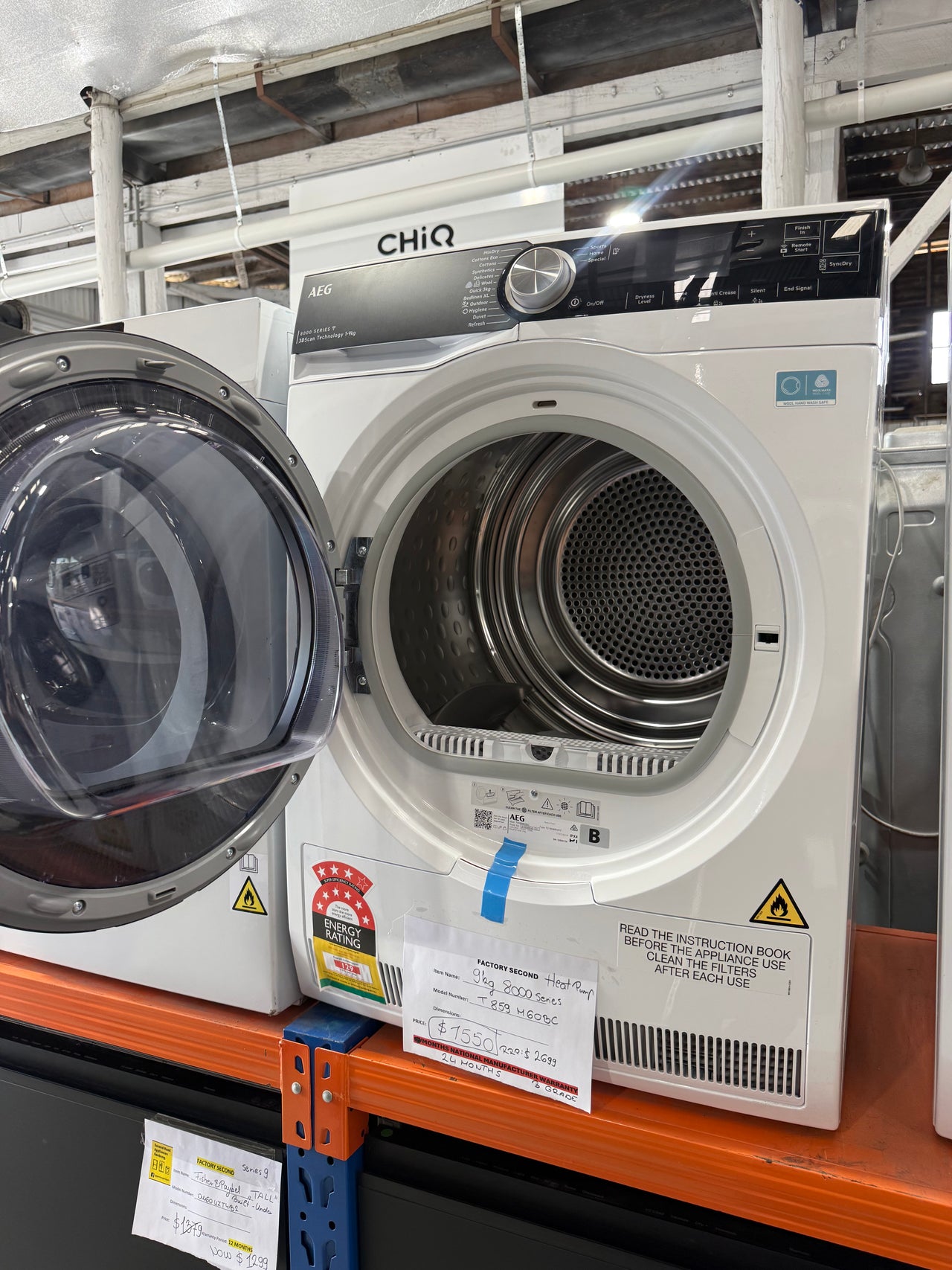 Laundry Package/Factory second AEG 10kg Front Load Washing Machine LF8516O8O + AEG 9kg Heat Pump Dryer T859M6OBC