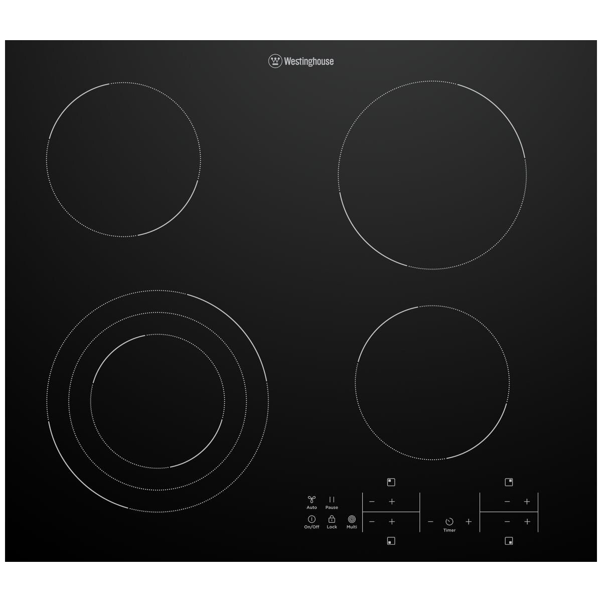 Factory second Westinghouse 60cm Triple Variable Zone 4 Burner Cooktop WHC643BE