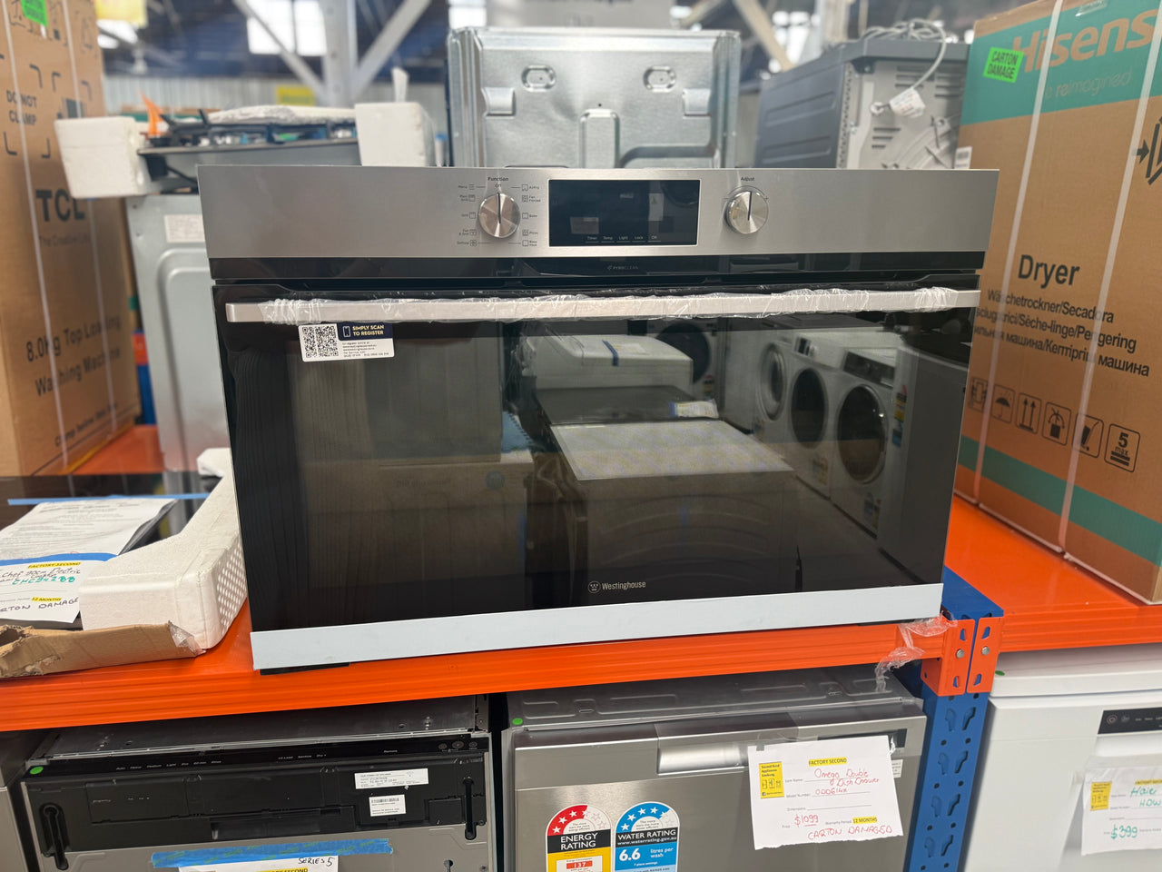 Factory second Westinghouse 90cm Multi-Function Pyrolytic Oven with AirFry Stainless Steel WVEP9716SD