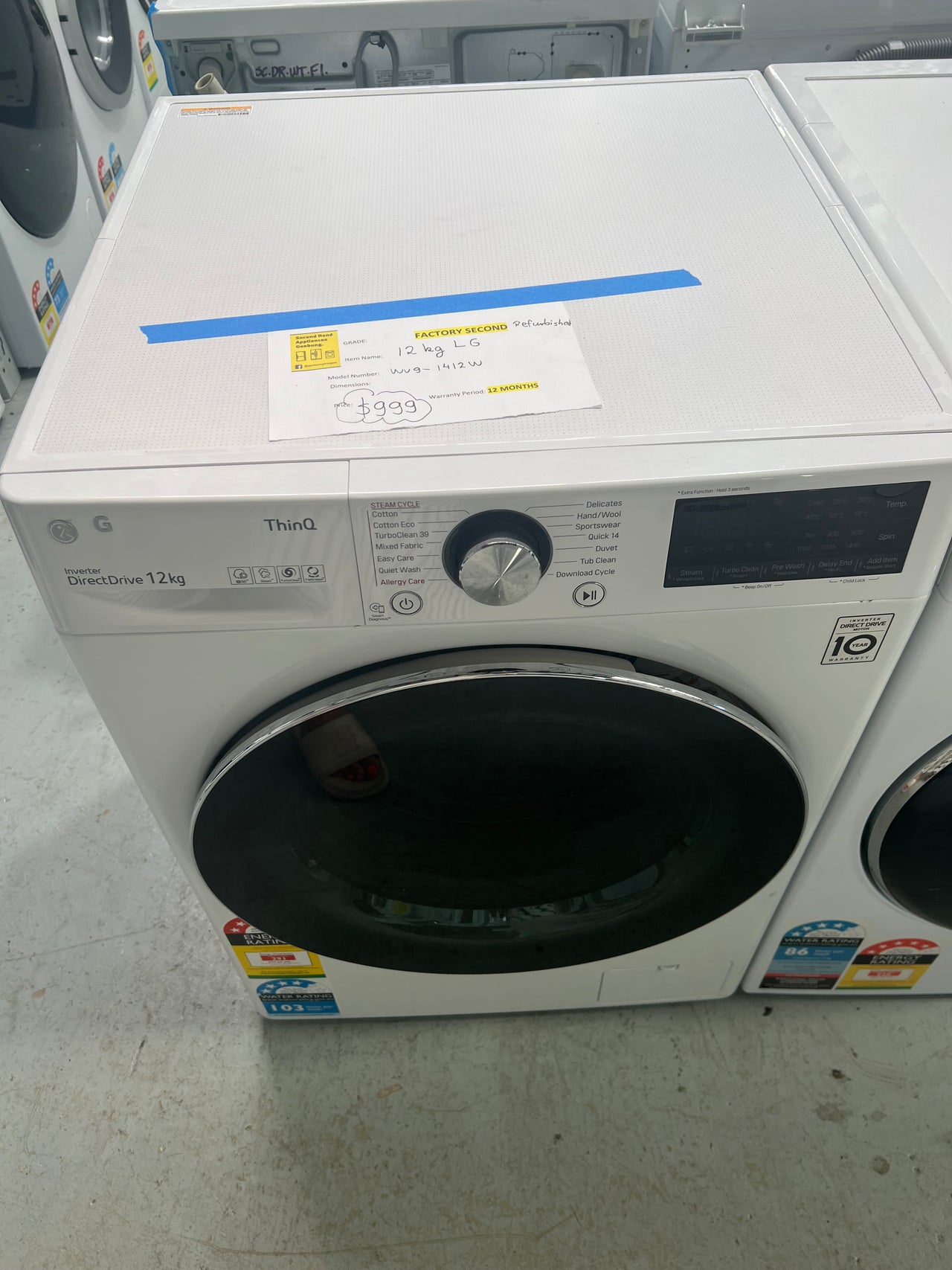 Factory second LG 12kg Front Load Washer WV9-1412W - Second Hand Appliances Geebung