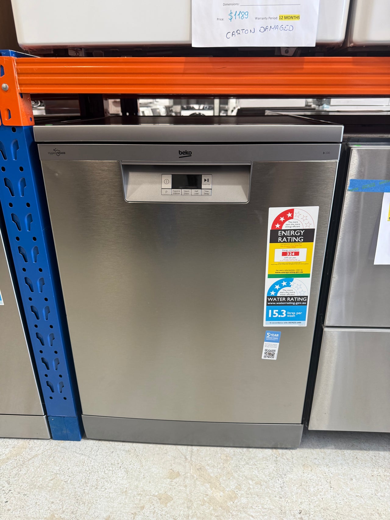 Transportation damaged Beko BDFB1410X 14-Place Freestanding Dishwasher (Stainless Steel) - Second Hand Appliances Geebung