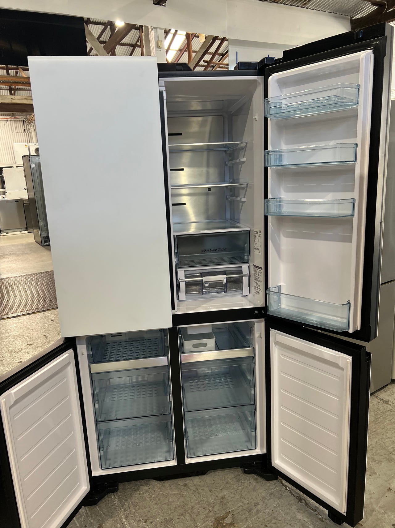 Factory second HITACHI 638L FRENCH DOOR INVERTER FRIDGE - MATTE GLASS WHITE Model: RWB640VT0XMGW - Second Hand Appliances Geebung