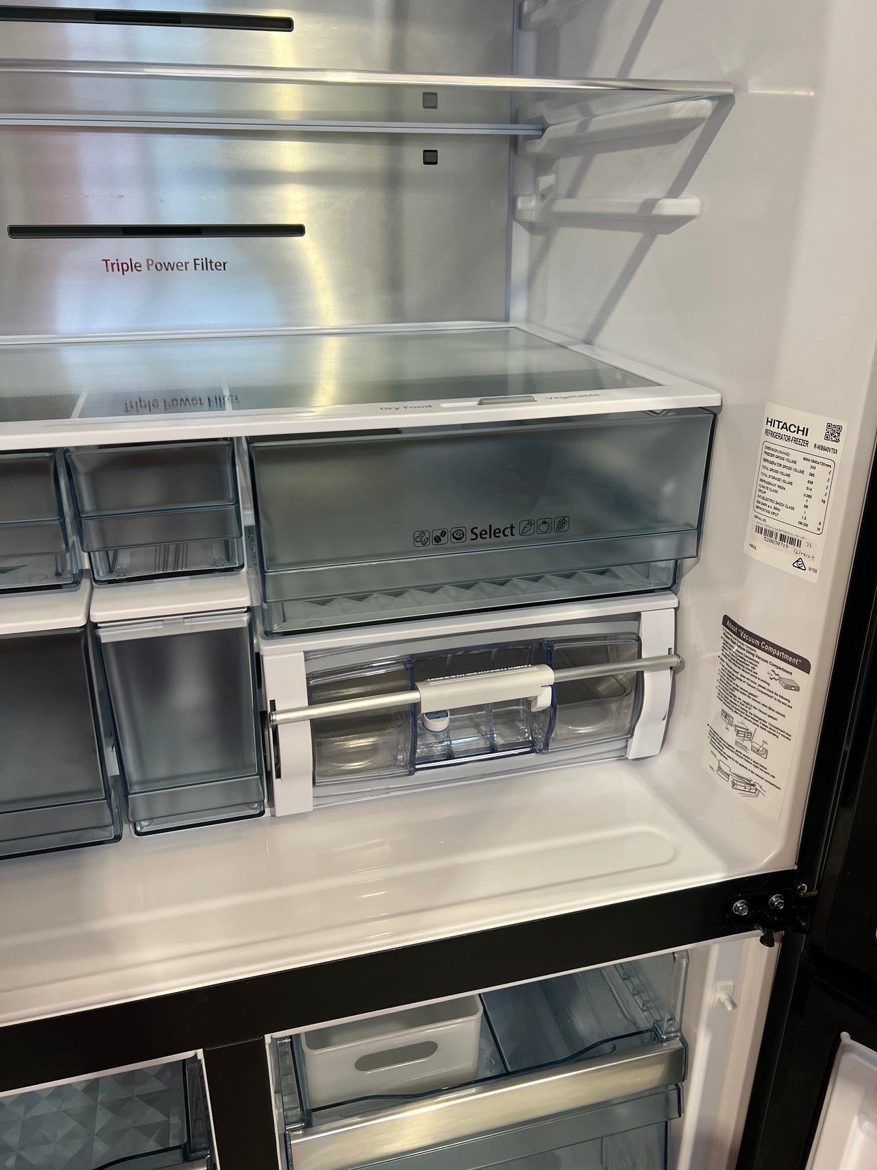 Factory second HITACHI 638L FRENCH DOOR INVERTER FRIDGE - MATTE GLASS WHITE Model: RWB640VT0XMGW - Second Hand Appliances Geebung vacuum container 