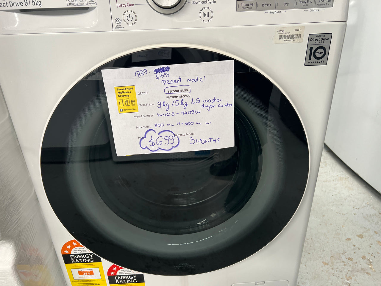 Second hand LG 9kg/5kg Washer Dryer Combo WVC5-1409W - Second Hand Appliances Geebung