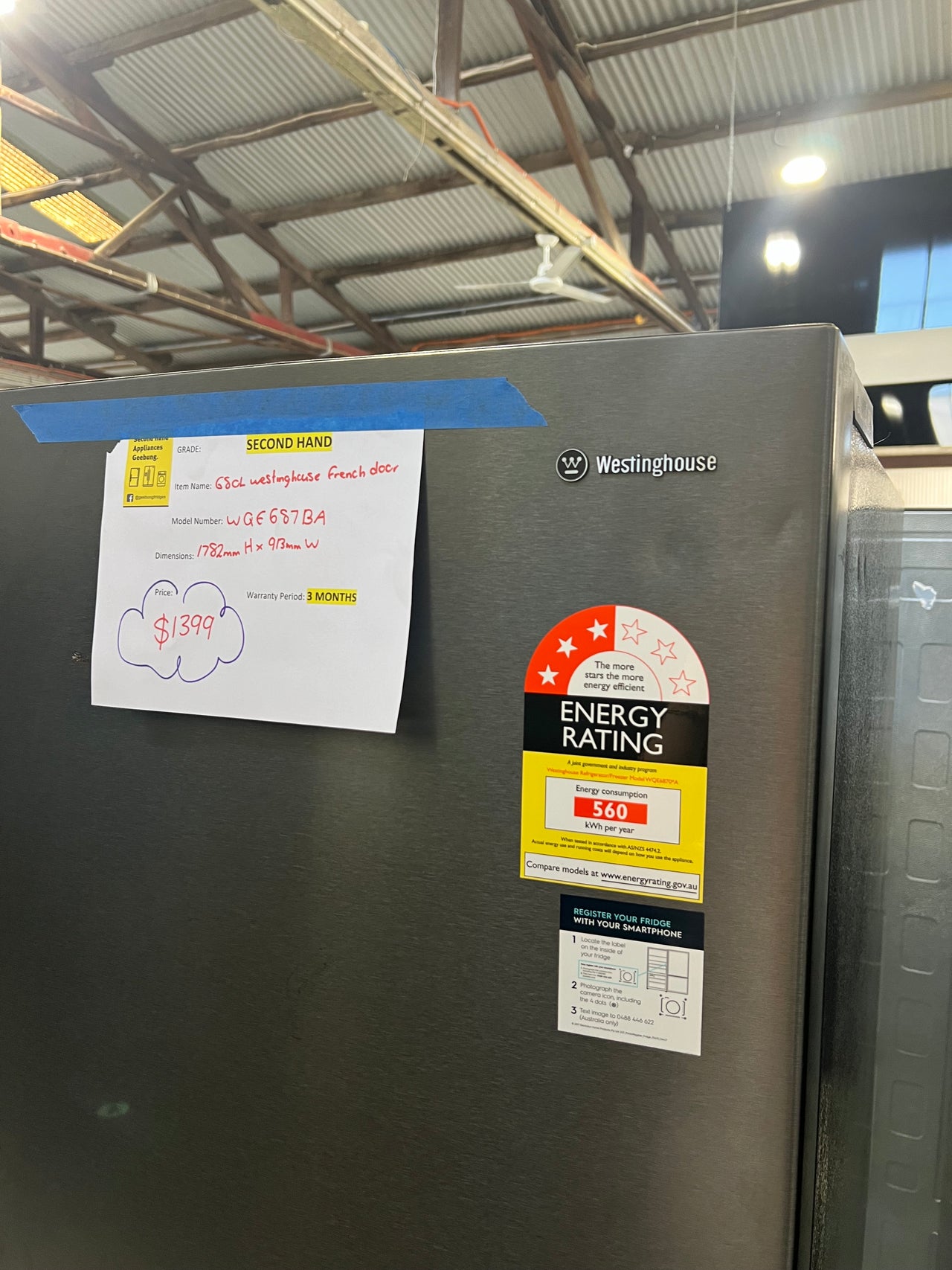 Second hand Westinghouse 609L Dark Stainless Steel French Door Frost Free Fridge Model: WQE6870BA - Second Hand Appliances Geebung