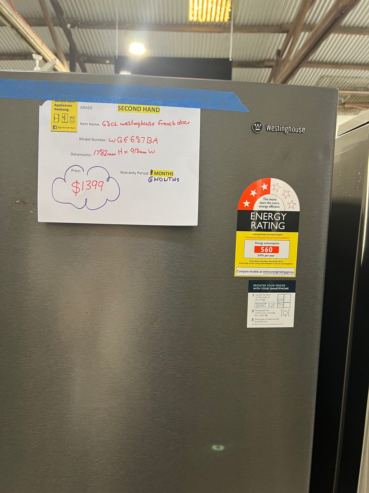 Second hand Westinghouse 609L Dark Stainless Steel French Door Frost Free Fridge Model: WQE6870BA - Second Hand Appliances Geebung