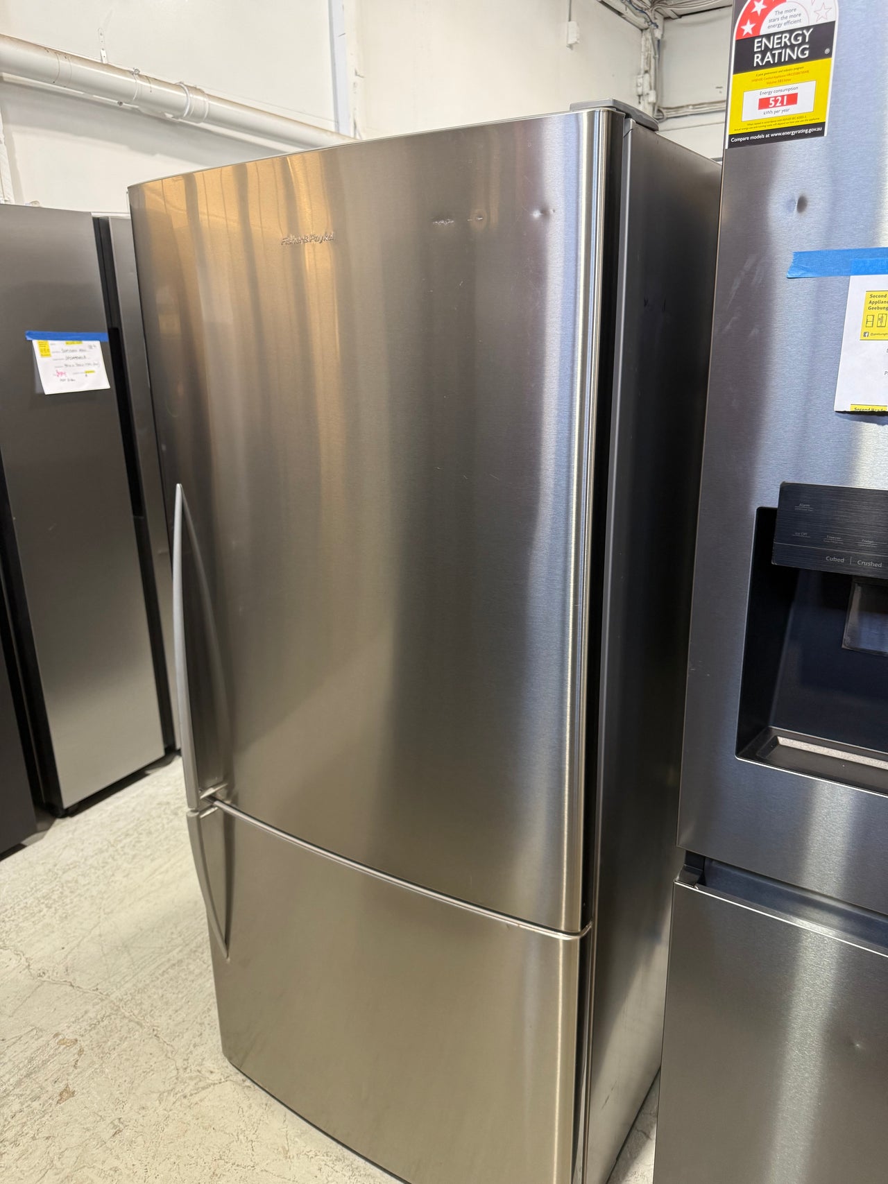 Second hand Fisher & Paykel 519L Bottom Mount Fridge Model: E522BRX