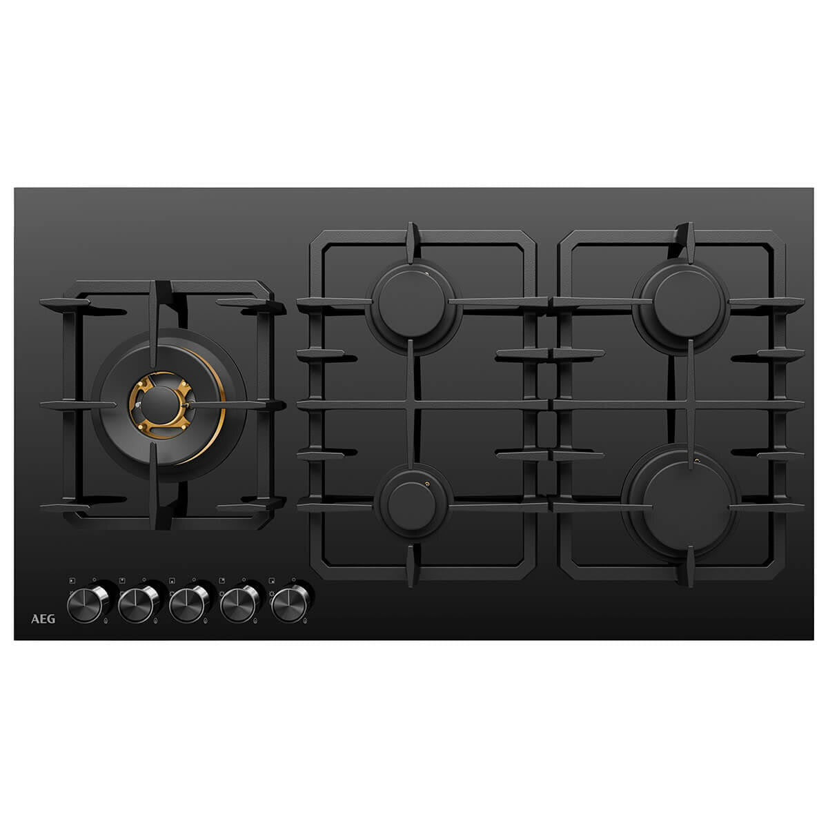 Factory second AEG HGC9566BB 90cm 5 Burner Ceramic Glass Gas Cooktop – Black (NAT)