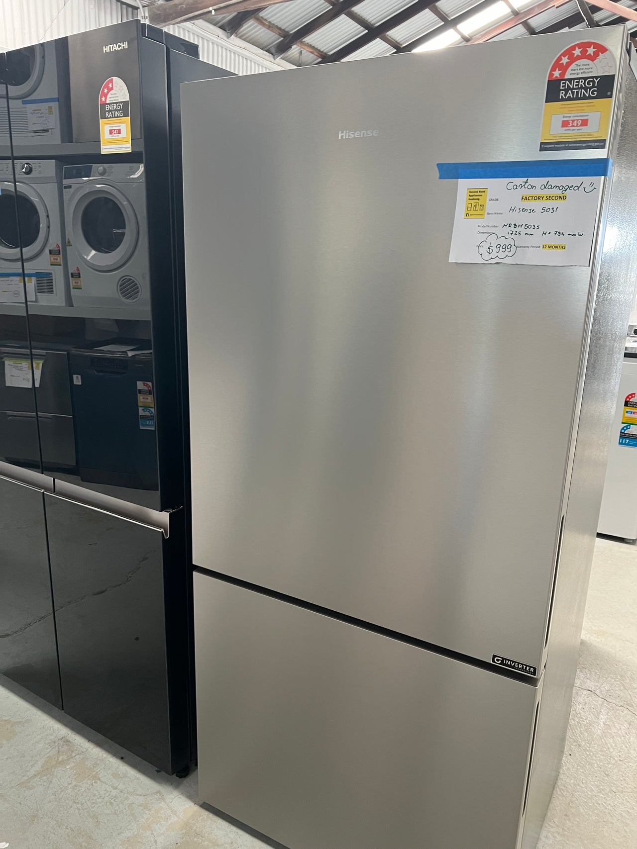 Transportation damaged Hisense 503L Bottom Mount Fridge - Silver HRBM503S - Second Hand Appliances Geebung